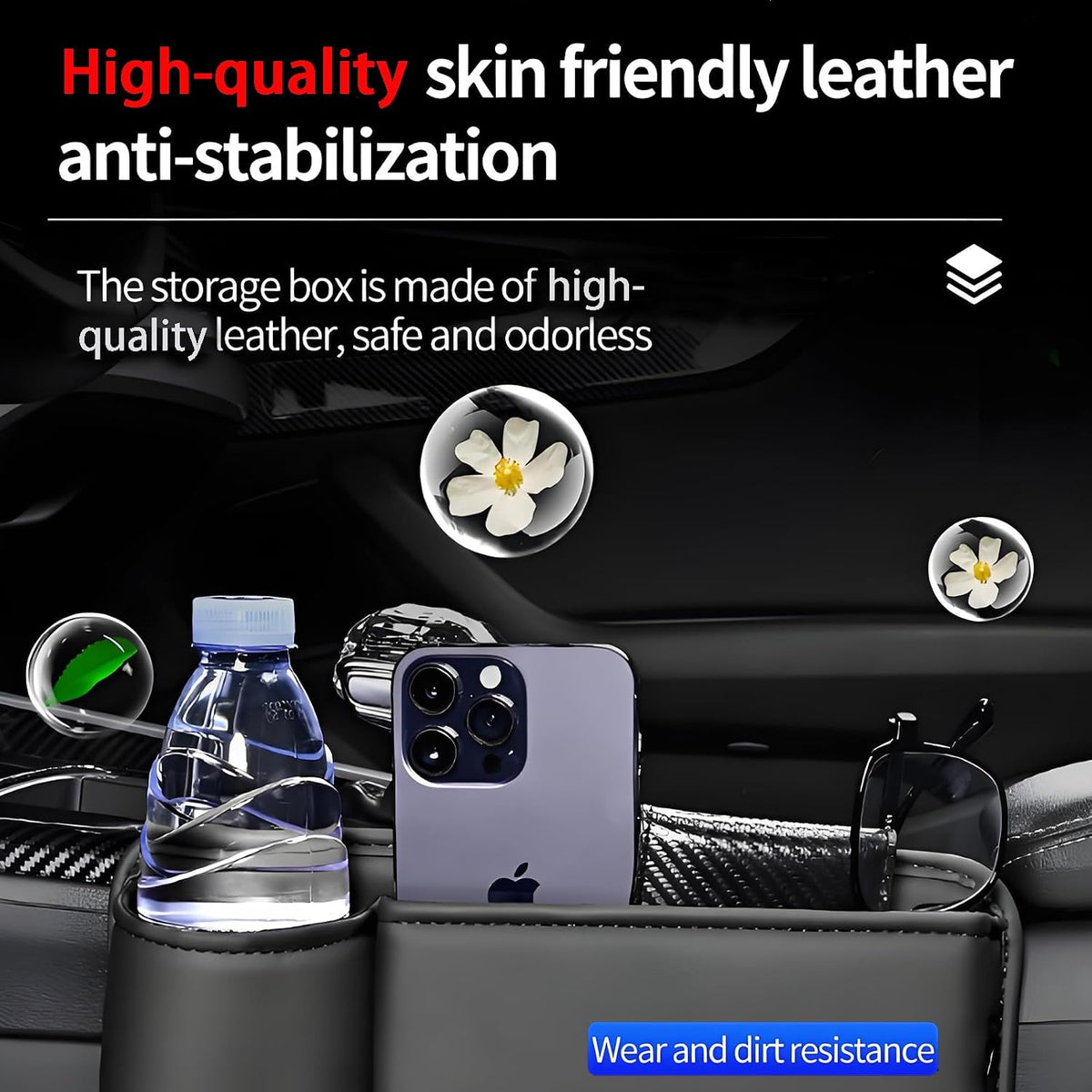 Car Seat Gap Filler Organizer, Universal Premium Leather Seat Organizer with Cup Holder, Seat Gap Storage Box with Bottle Holder, Car Gap Bag Front Center Console Seat (Driver+Passenger 2 Pack)
