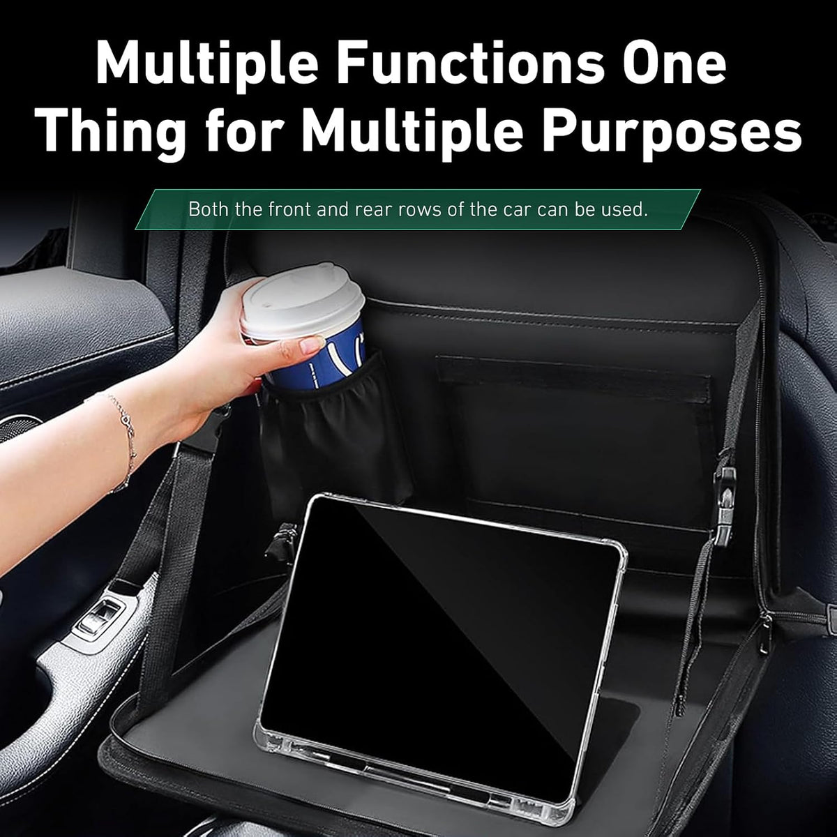 Steering Wheel Eating Tray, 3 in 1 Adjustable Seat Back Headrest Table, Multifunctional Steering Wheel Office Bag, Suitable for Kids, Commuters, Family (Black)