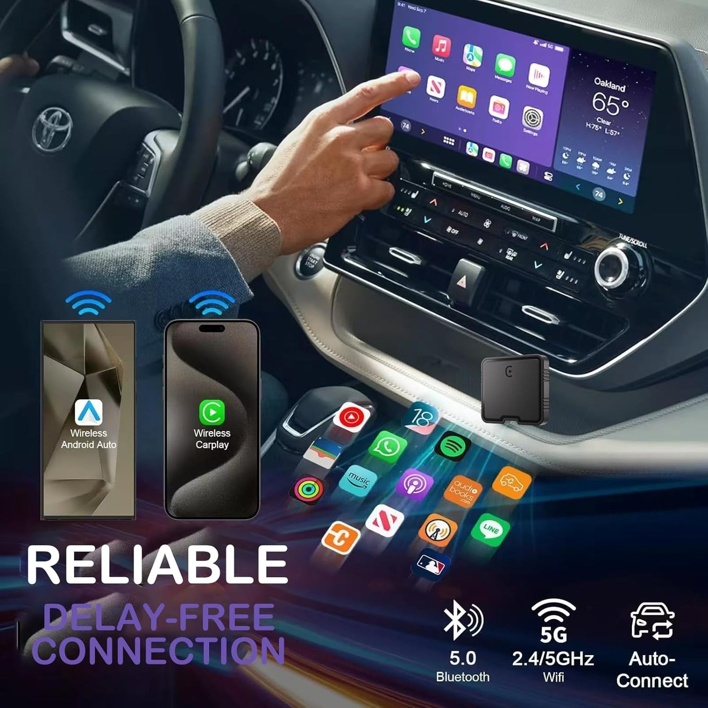 Carplay Wireless Portable Touchscreen Car Stereo Bluetooth Voice Control 7" for Apple Car Play & Android Auto Car Audio HD Screen with 1080p Backup Camera GPS Navigation/Mirror Link Fits All Cars