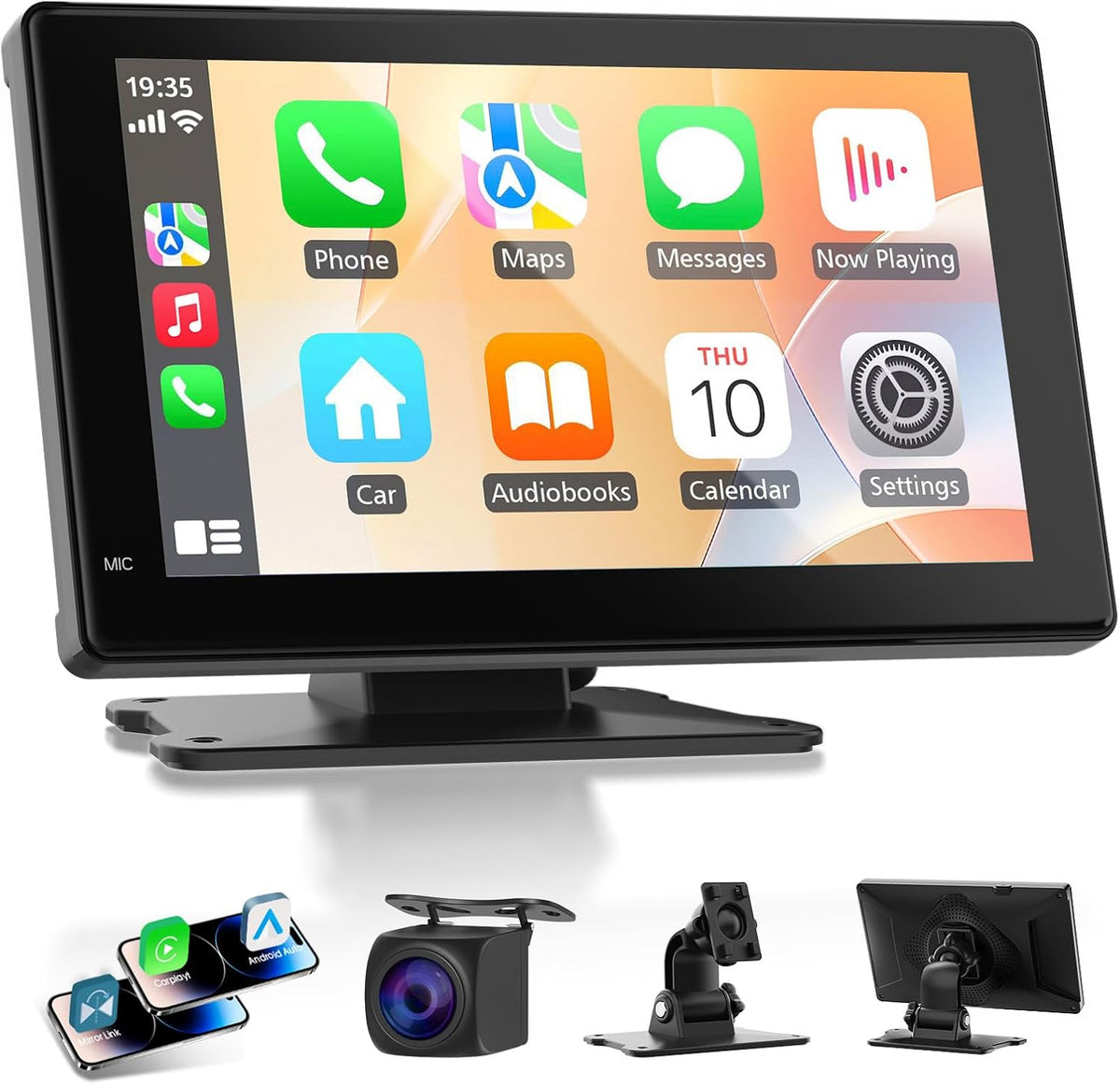 Haudio 10.26" Portable Wireless Apple CarPlay Screen for Car, Wireless Android Auto Touch Screen with 1080P Dash Cam & Backup Camera, GPS Navigation, Bluetooth 5.0, Voice Control, FM, Plug and Play