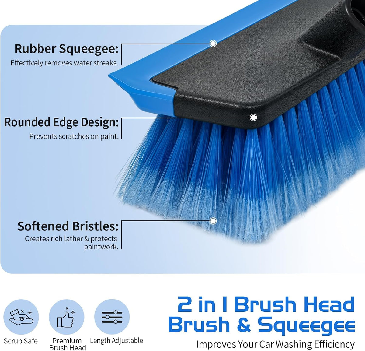 Ordenado 56" Car Wash Brush with Long Handle, Soft Bristle& Rubber Squeegee