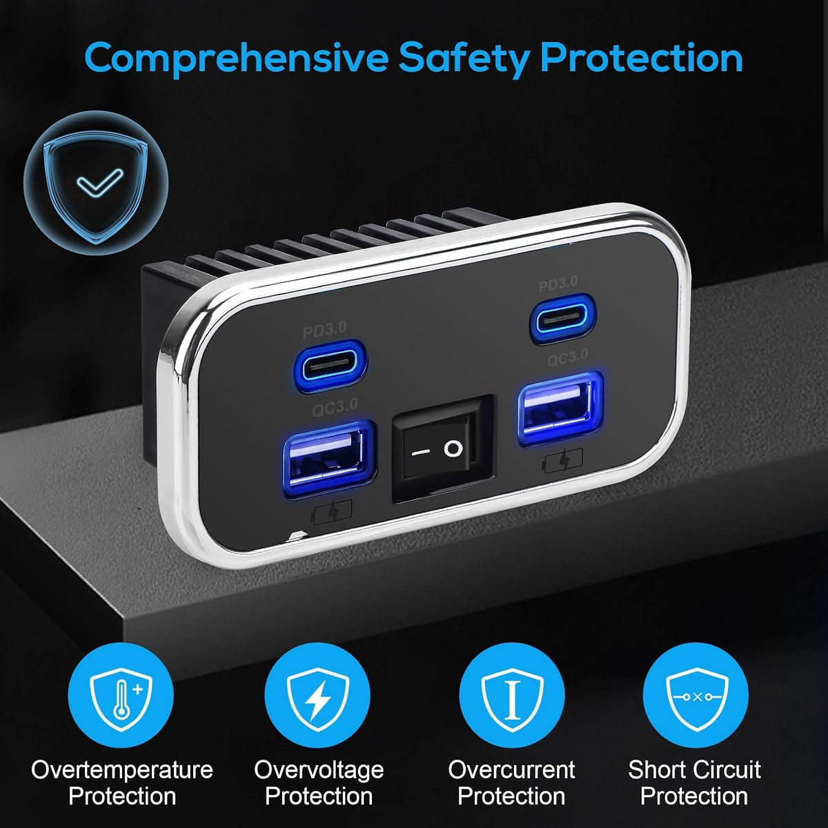 Linkstyle 2PCS RV USB Outlet, 76W Dual 18W USB-A & Dual 20W PD3.0 Ports, Power Outlet Panel with Switch for 12V/24V Car Truck Marine