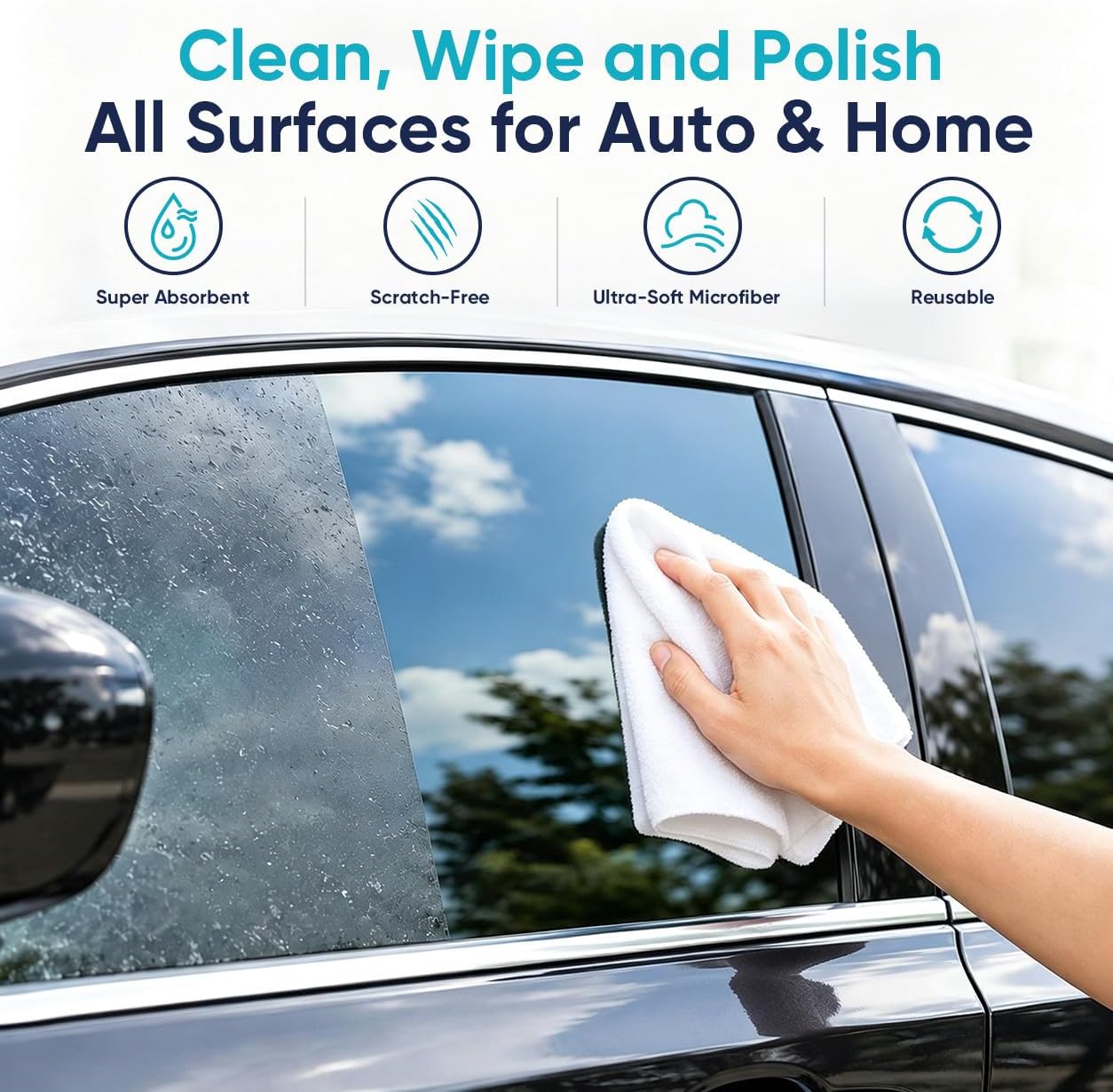 Microfiber Cleaning Cloth 100 Pack White, 11.5"x11.5" | Ultra-Soft Lint-Free Safe for Cars Glass & Screens Absorbent Reusable Washable Ideal for Detailing Shop Home & Garage