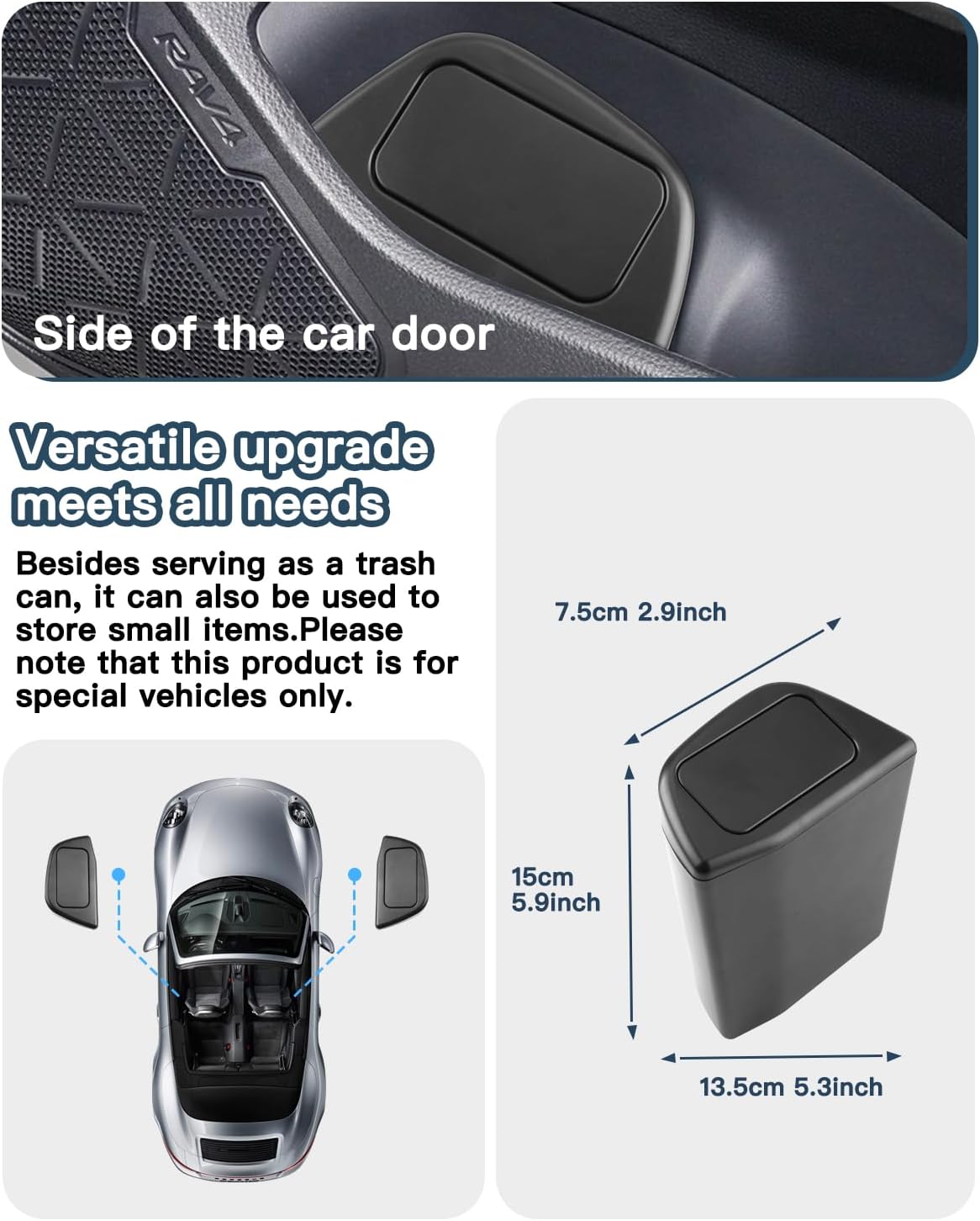Ruiya 2025 RAV4 Trash Can for 2025 Toyota RAV4 Hybrid Accessories Trash Bin with Lid for Storage Toyota RAV4 Accessories Plastic Garbage Can Compatible with 2019-2023 2024 2025 Toyota RAV4 All Trim
