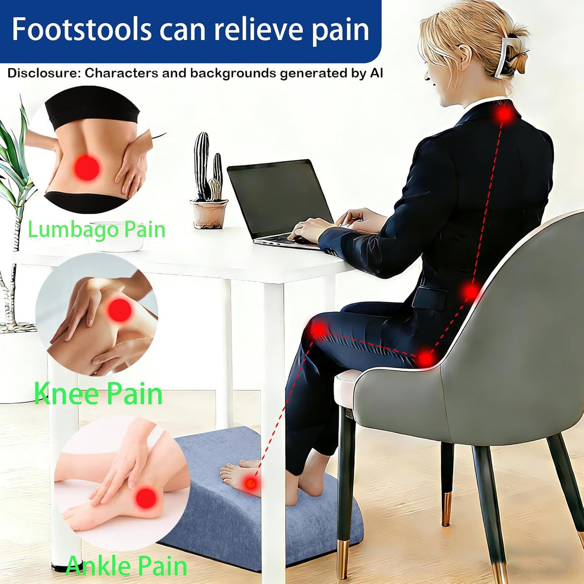 Foot Rest for Under Desk at Work, Ergonomic Under Desk Footrest with Washable Cover for Office, Home & Gaming Leg Elevation Pillow Blue