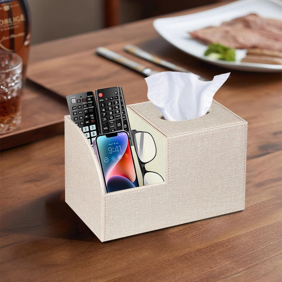 PU Leather Square Tissue Box Cover - Multi-Functional Tissue Box Holder