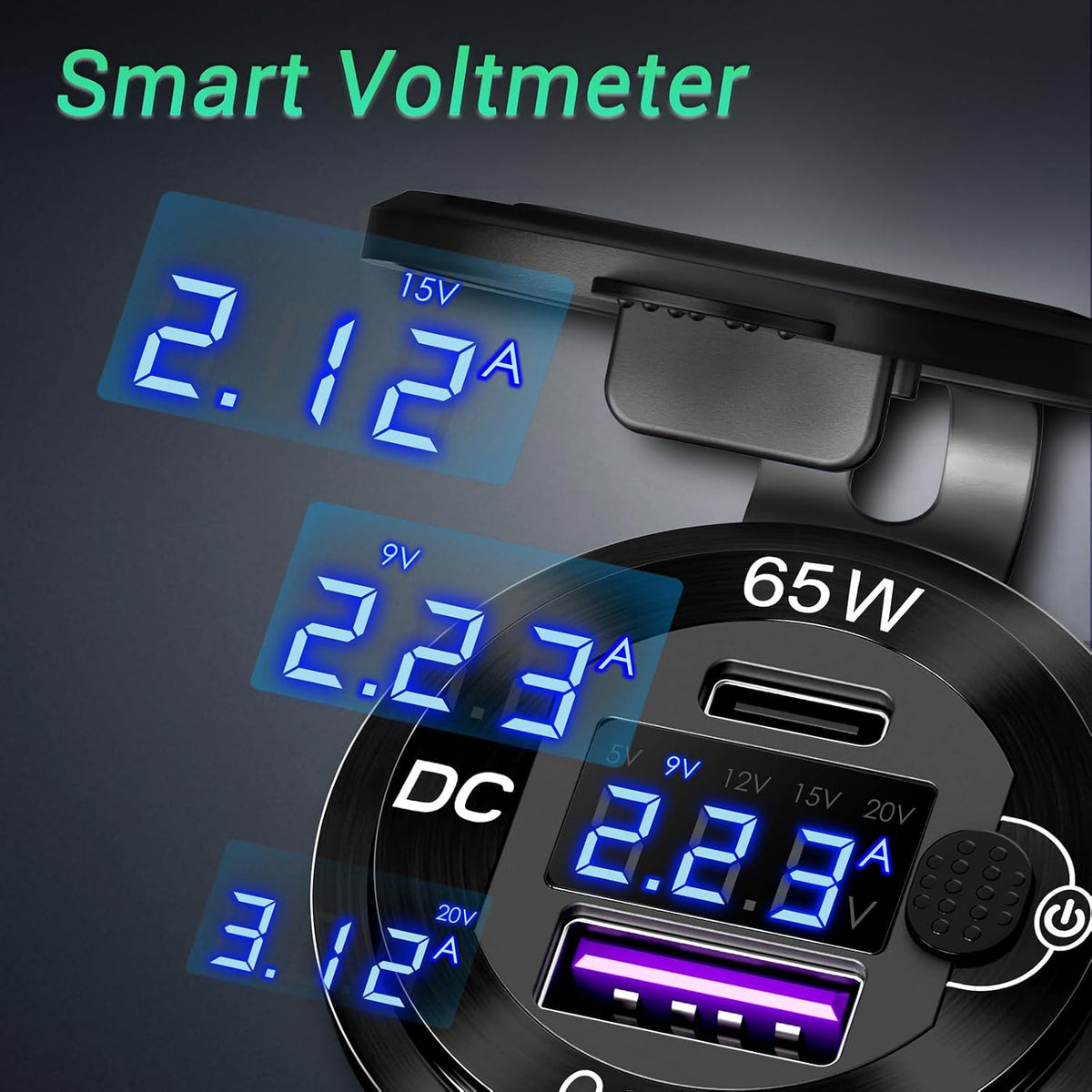 83W 12V USB Outlet, USB C Car Charger Socket with 65W PD3.0 & QC3.0