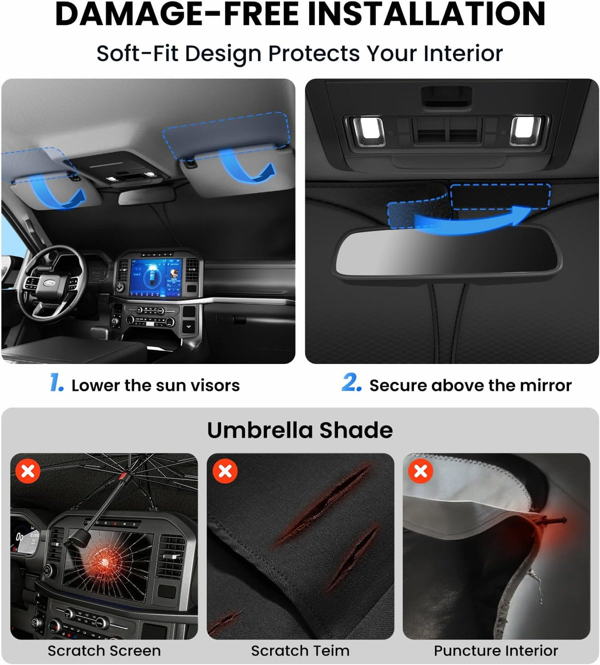Large Windshield Sun Shade for Toyota RAV4 2019-2026, 7-Layer UV & 100% Sun Blockage, 3D Scanned Custom Fit, Keep Interior Cooler, Easy Storage & Foldable SUV Accessories, No Sagging