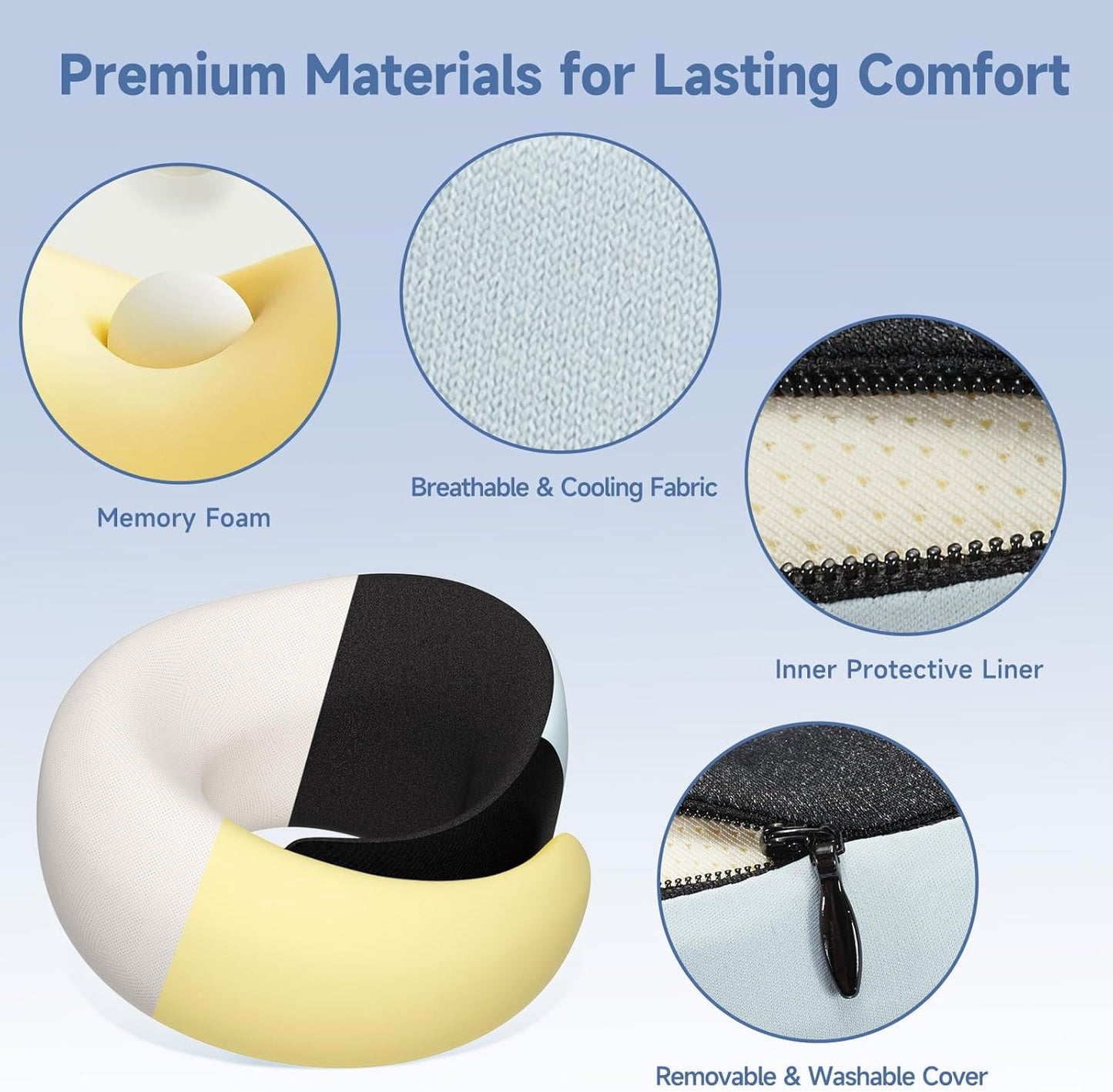 Travel Pillows for Airplanes, Neck Pillow for Traveling, Ergo Memory Foam Travel Pillow, Relief Neck Pain with Breathable Support for Long Flights, Airplanes, Car, Train & Office Use