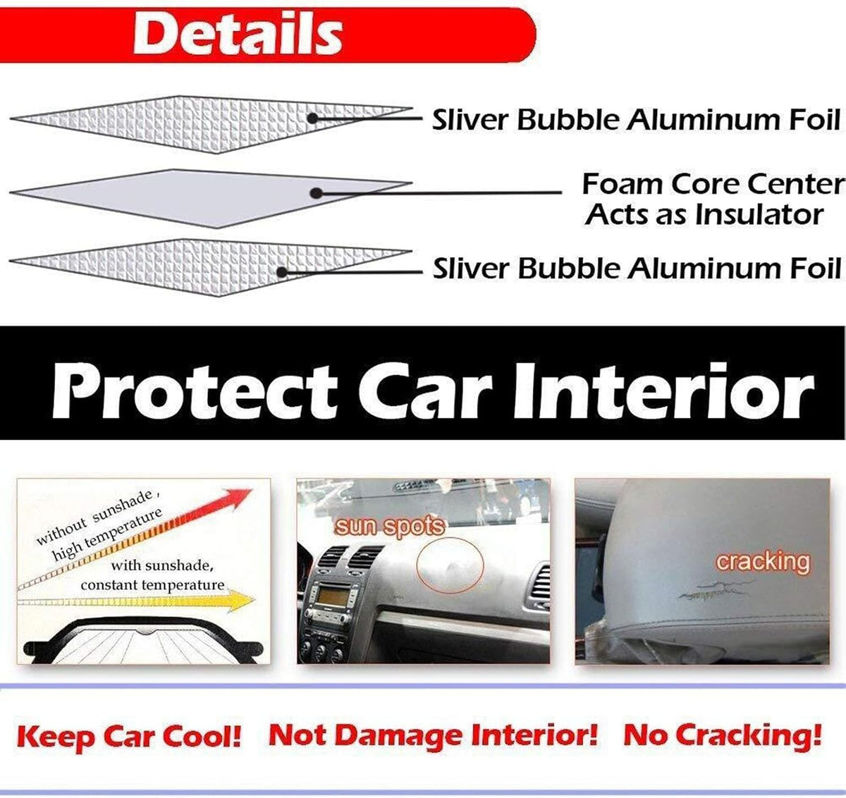 Big Hippo Car Windshield Sun Shade UV Rays Sun Visor Shade,Auto Front Car Window Shades Protector Folded Sun Shield Shade,Keeps Vehicle Cool - Blue (Size: 55.16"X 27.5")