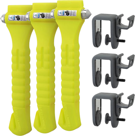 Lifehammer Brand Car Safety Hammer, The Original Emergency Auto Escape and Rescue Tool with Seatbelt Cutter, Made in The Netherlands, Glow Yellow (Pack of 3)