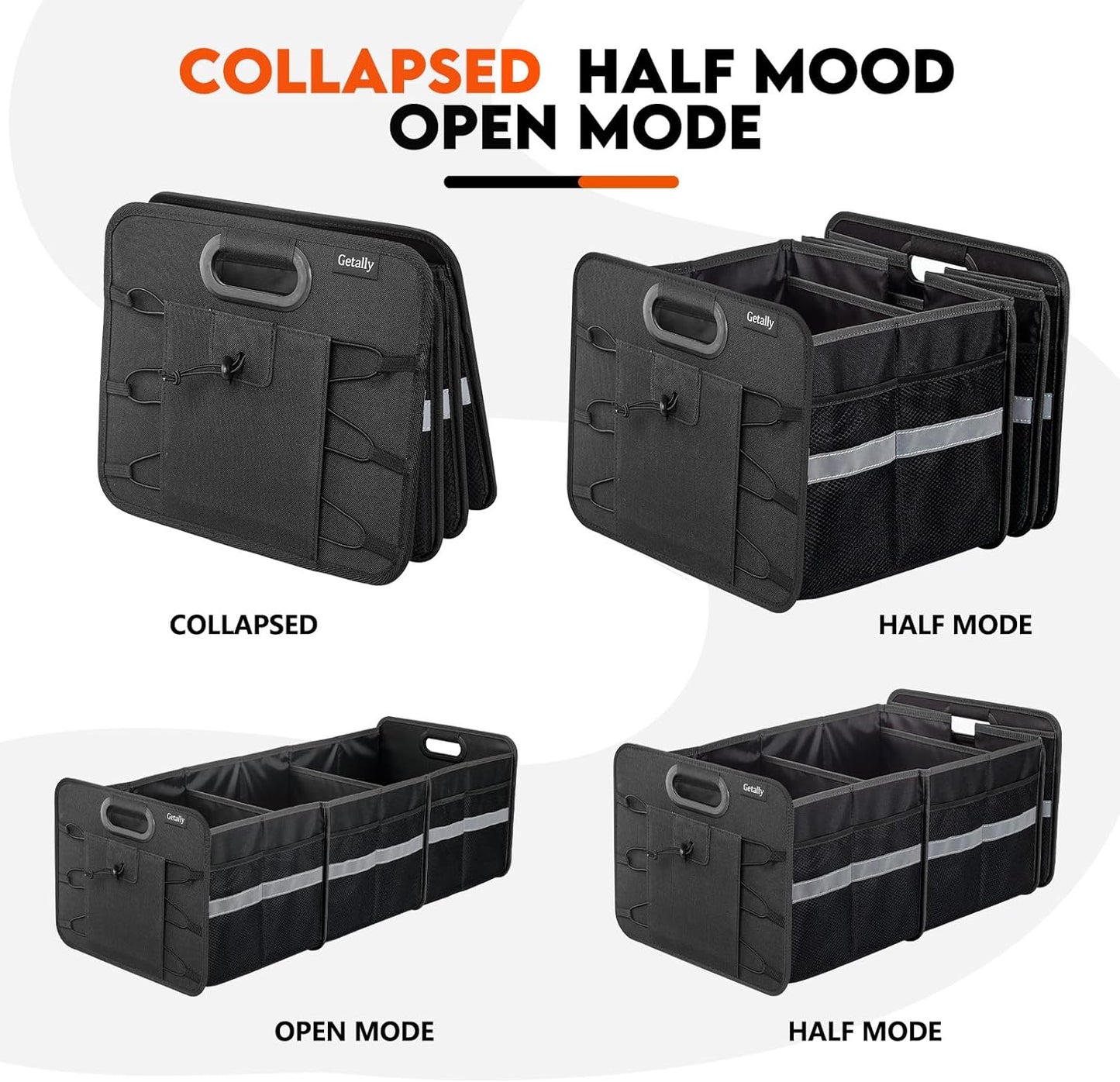 Trunk Organizer for Car， Collapsible Trunk Organizer with Multi Pockets, 3 Compartments Storage Organizer for Car SUV, Truck, Sedan