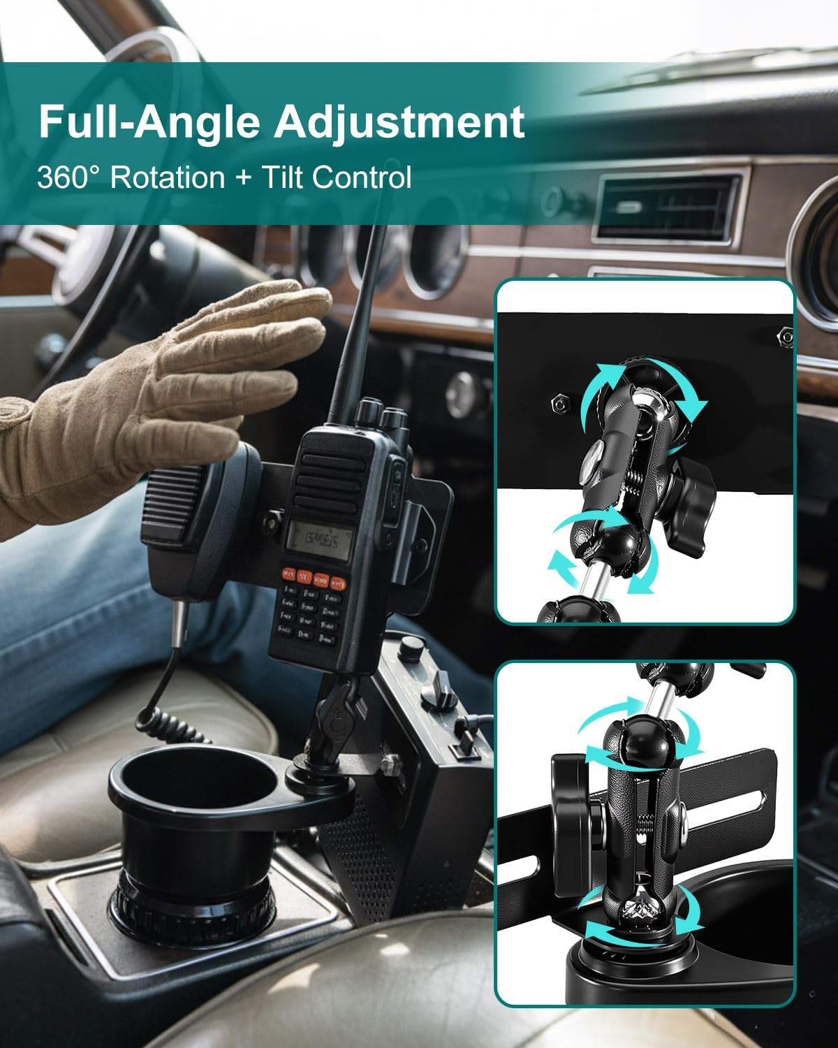 Cup Holder Expander Mount for Satellite Radio CB Mic and Walkie Talkie