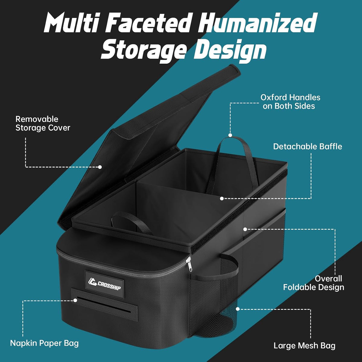 Car Seat Organizer - Kids Car Organizer Between Seats, Front with Tissue Box & Cup Holder, 1680D Oxford for High Strength Road Trip, Cross-country Driving No Damaged