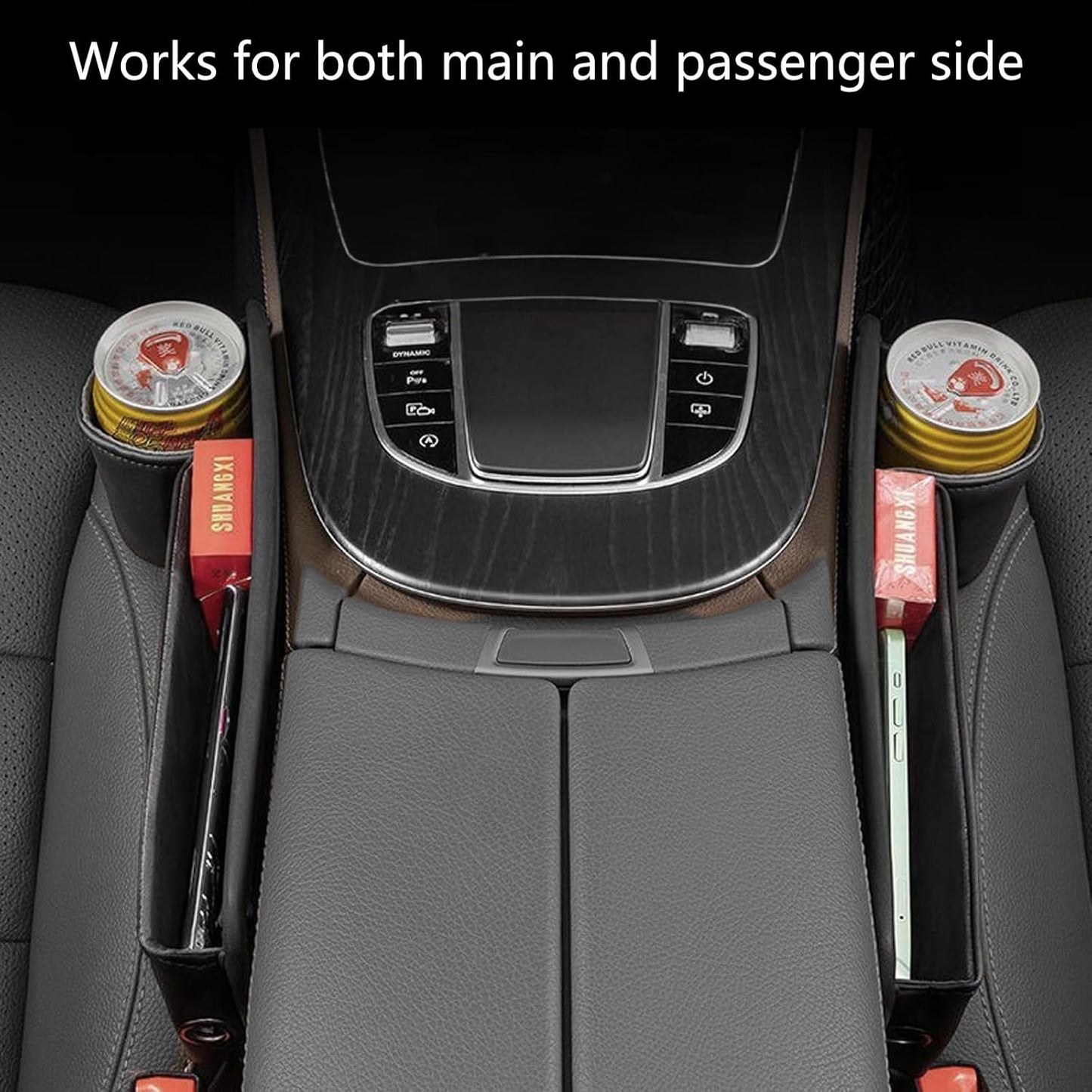 1 Pack Car Seat Gap Filler Organizer, Car Seat Organizer, Seat Gap Storage Box with Cup Holders for Drink, Car Leather Cup Holder Gap Bag Front Seat for Phone, Sunglasses,Keys(Left Side)