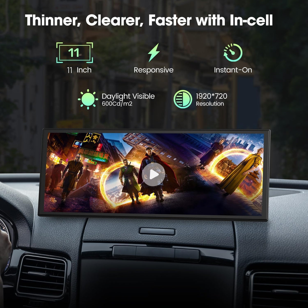 LAMTTO Upgraded 11'' Wireless Carplay Screen with Net-Flix YouTube Apps and Backup Camera Built-in Entertainment Video Box Navigation Voice Assistant for iOS 10+ Android 11+