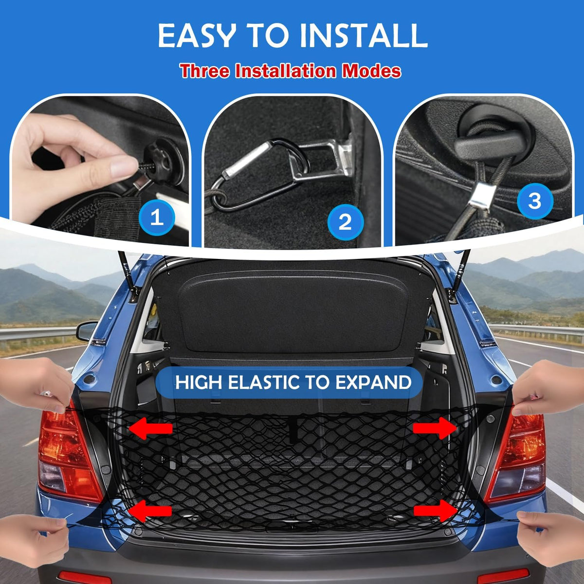 Envelope Style Cargo Net for 2018-2026 Chevy Equinox & GMC Terrain Accessories, Trunk SUV Mesh Cargo Net, Upgraded 5mm Bungee&Double-layer Nylon Storage Tailgate Netting Grocery&Tools Holder Organizer