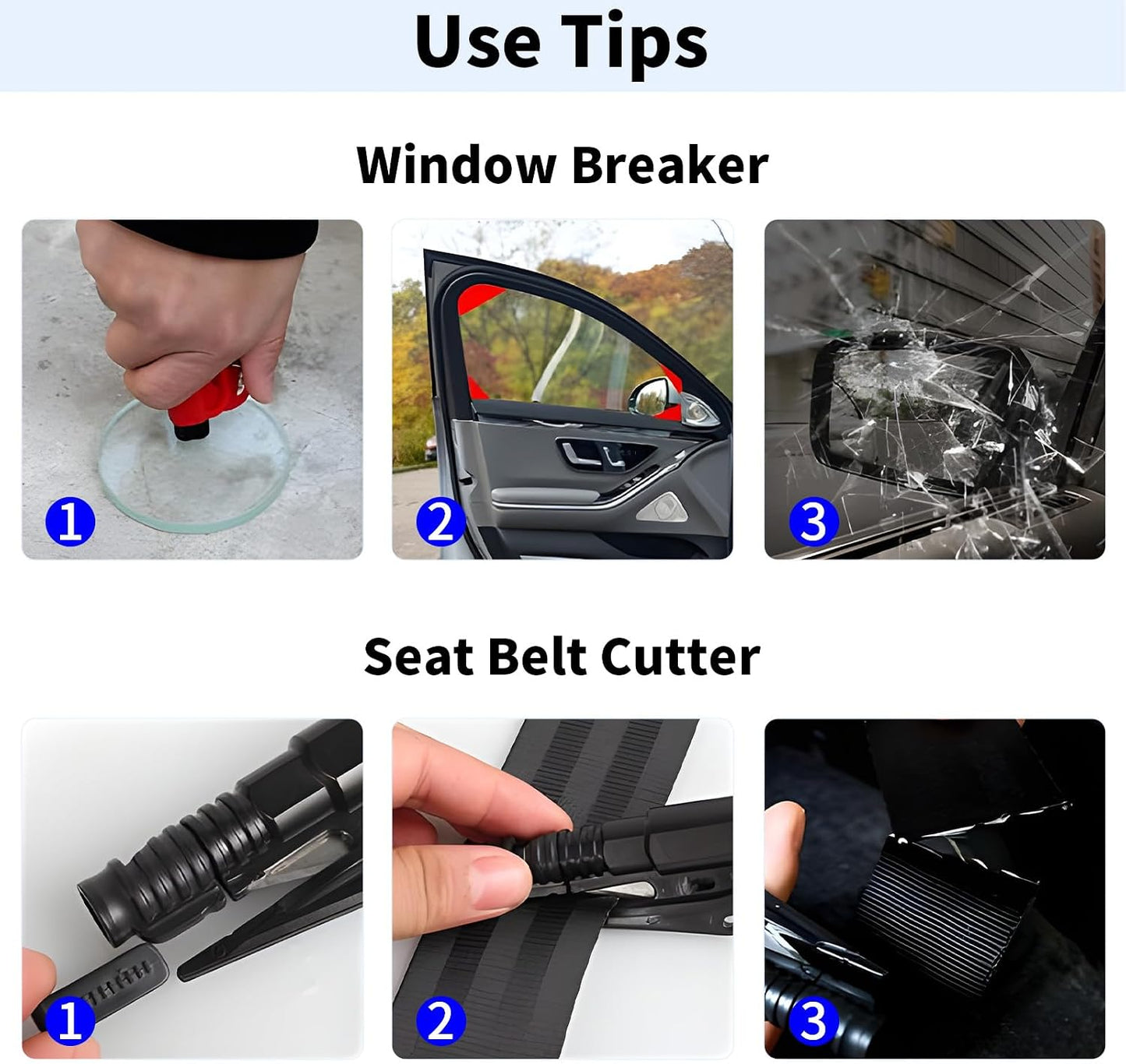 LECART 16 Pcs Car Escape Tools with Seatbelt Cutter Wimdow Breaker Whistle Keychain 3 in 1 Design Emergency Vehicle Safety Tool Must Have for Car Owner