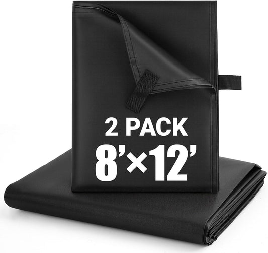 2 Pack 8x12 ft Black Heavy-Duty Waterproof Tarps - Oxford Fabric Tarpaulin with Reinforced Webbing Loops for Firewood, Roof, Camping, Pool, Boat & Outdoor Covers