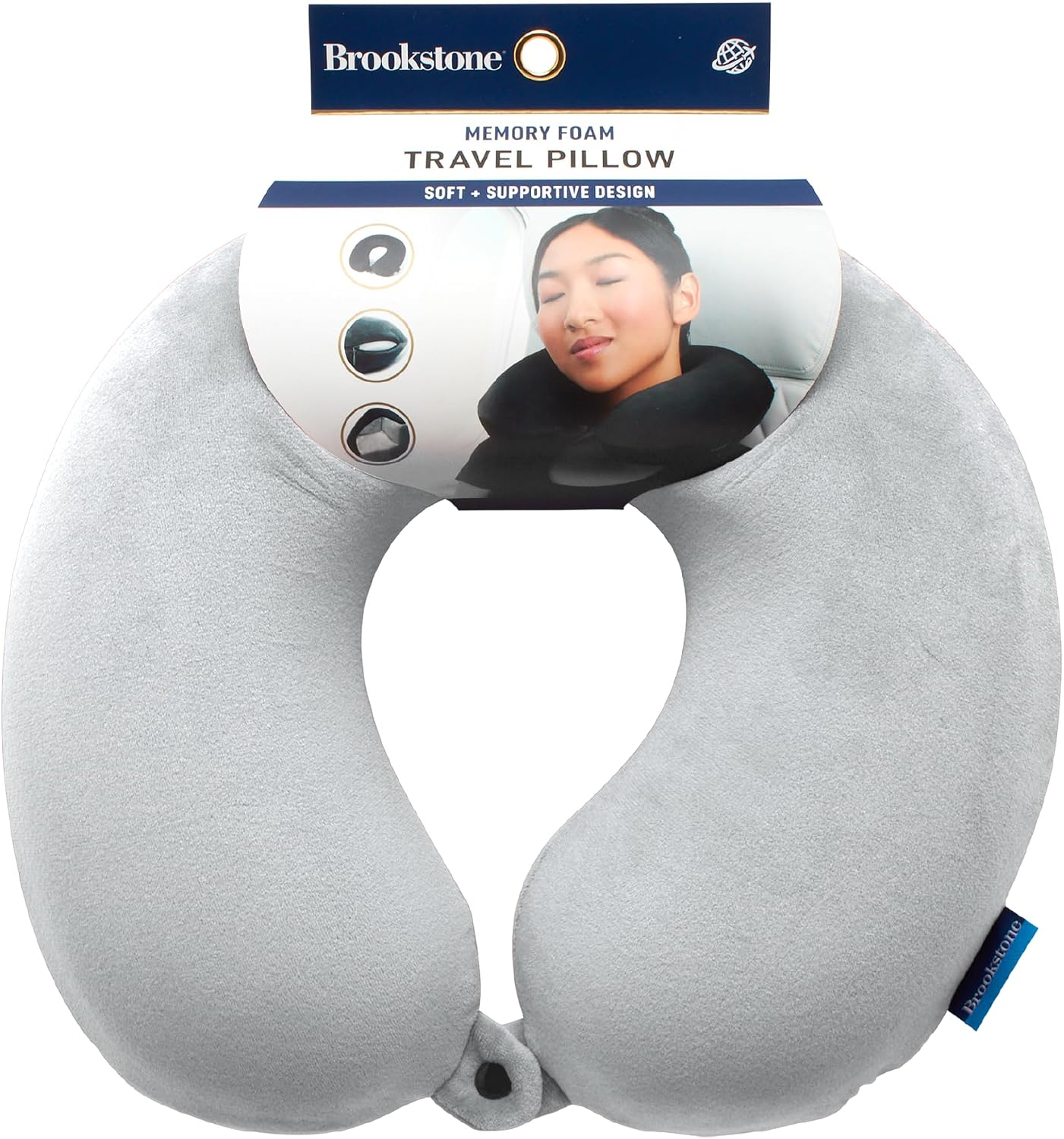 Brookstone Travel Neck Pillow - Lightweight U-Shaped Memory Foam Travel Pillow for Airplane, Car Travels & Sleeping, Grey