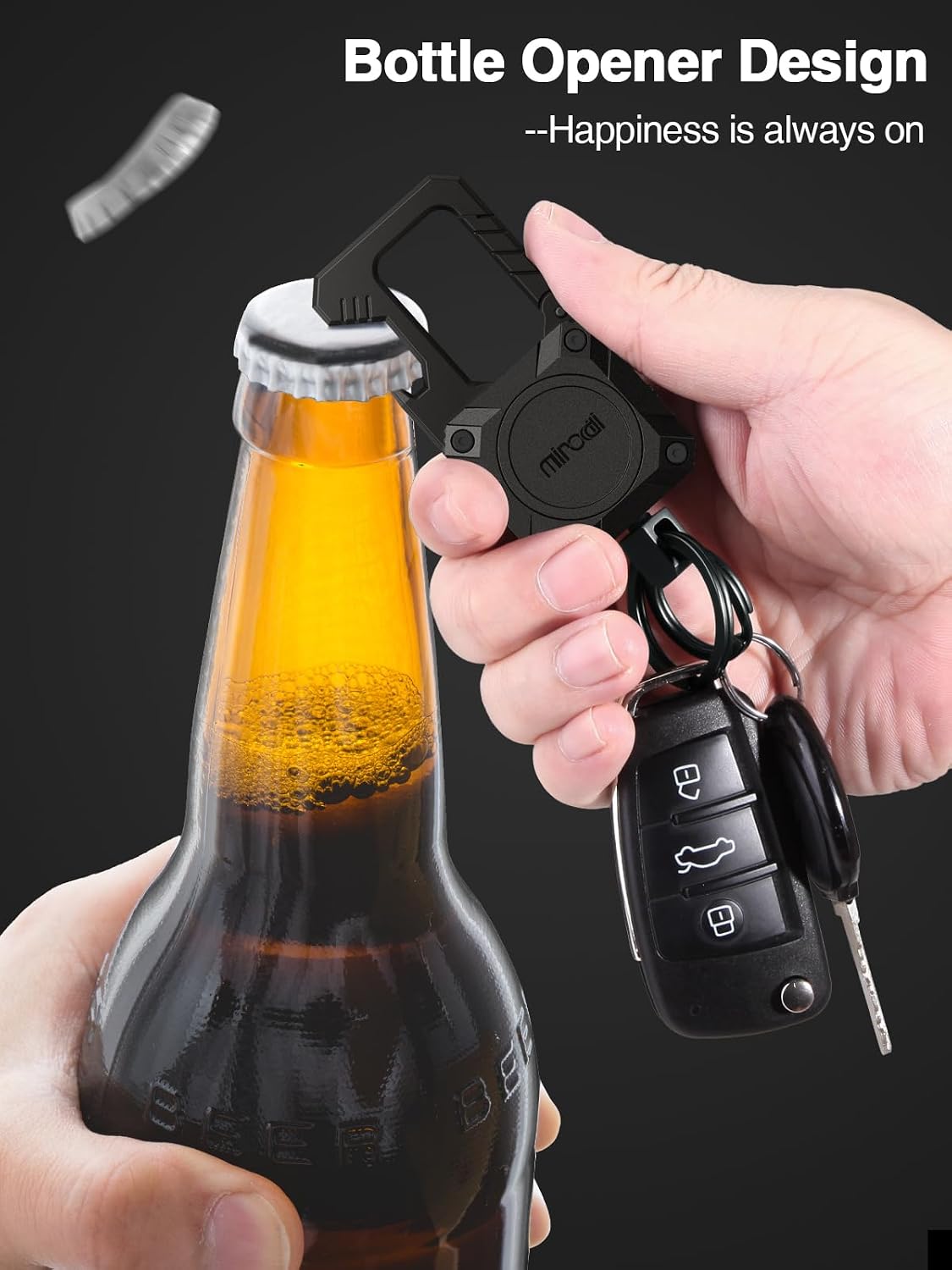 Miroddi Keychain Tracker, Men's Key Chain Works with Find My(iOS Only), Heavy Duty Keychain Carabiner Bottle Opener, Car Key Chains with Finder, Anti-lost Keyrings Tracker, Rechargeable, Black