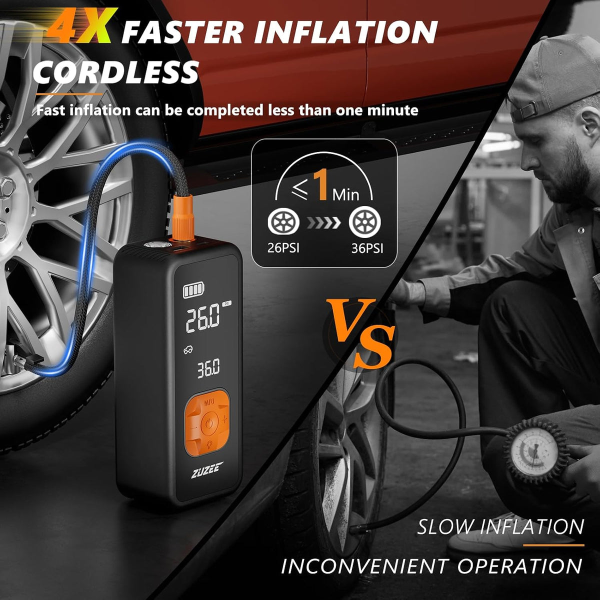ZUZEE Tire Inflator Portable Air Compressor with Digital Gauge 150 PSI