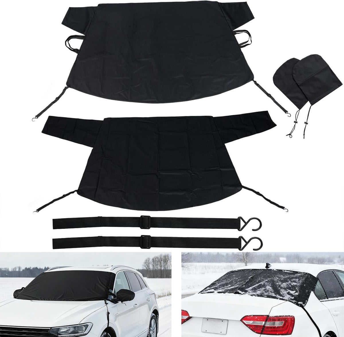 IRONMAX Front and Rear Windshield Snow Cover Set, 600D Oxford PVC Coated