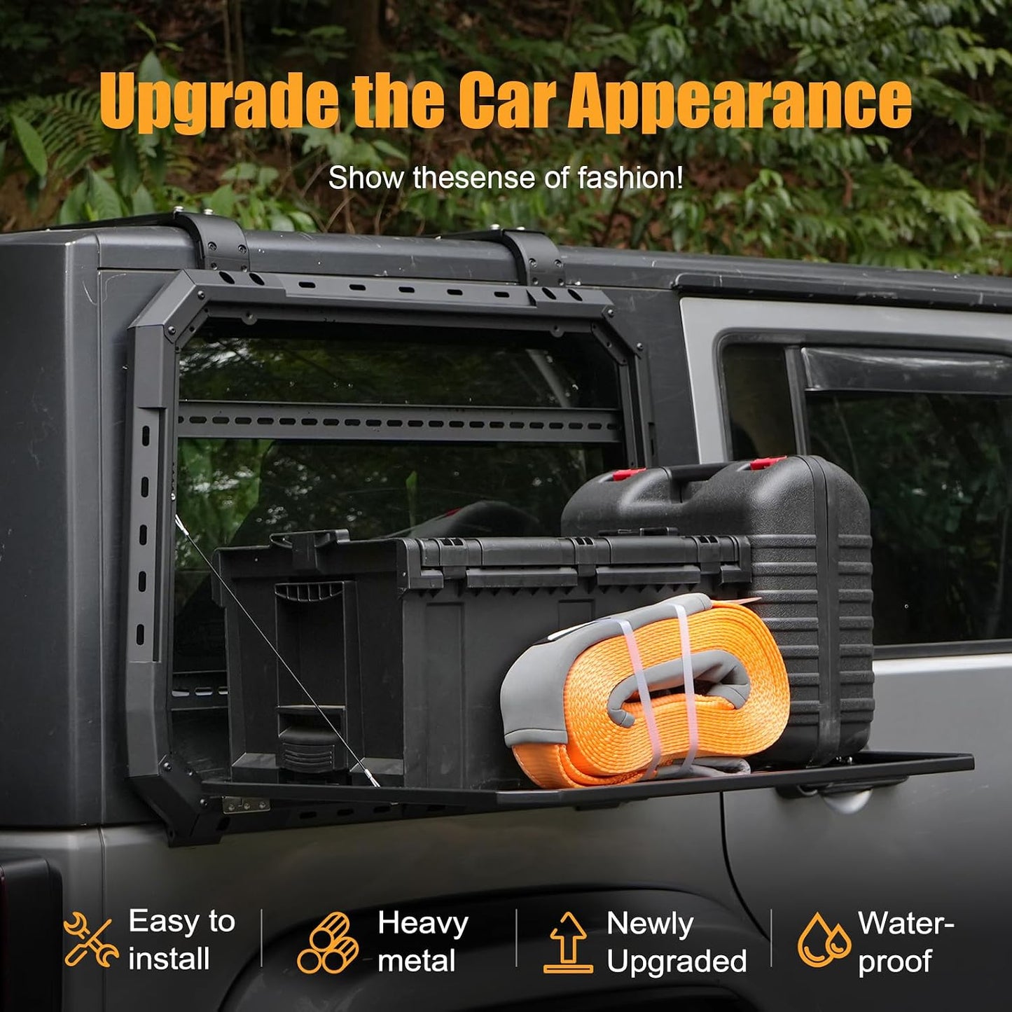 Multifunctional Rear Window Storage Panel Compatible with 2007-2018 Jeep Wrangler JK 4 doors Openable Design Tactical Molle Platform for Tools, Gear & Accessories Durable Modular Storage Solution，2pc