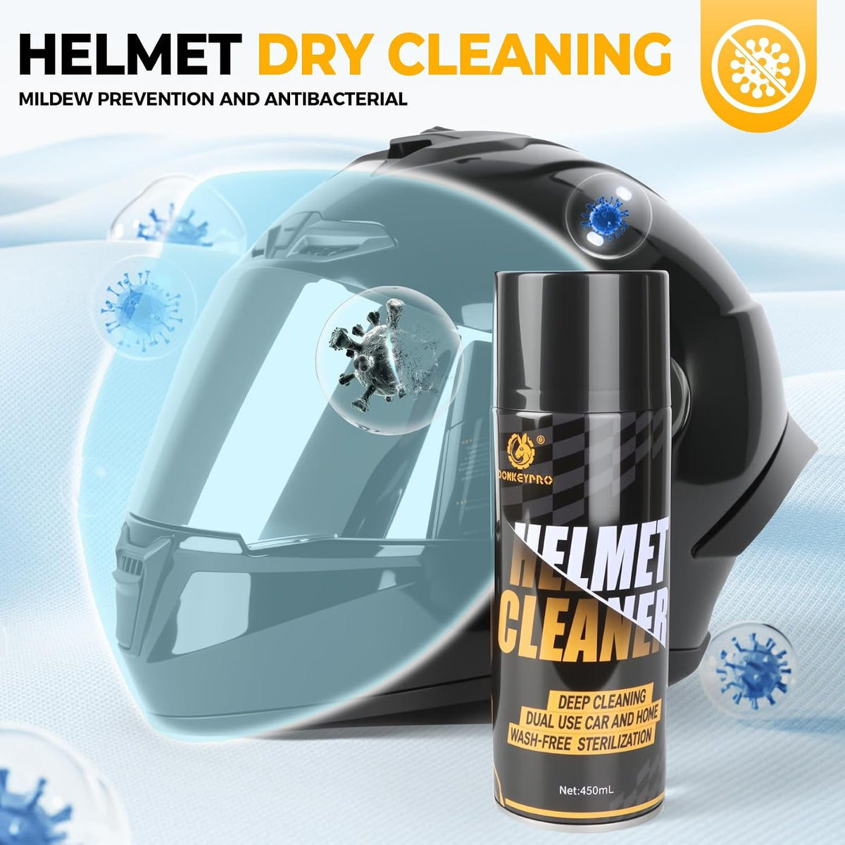 DONKEYPRO Car Interior Foam Cleaner 450ML | New Powerful Multi-Purpose, For Seats, Leather, Helmet Care, Fabric, Upholstery & Carpet, Deep Cleaning Magic Foam