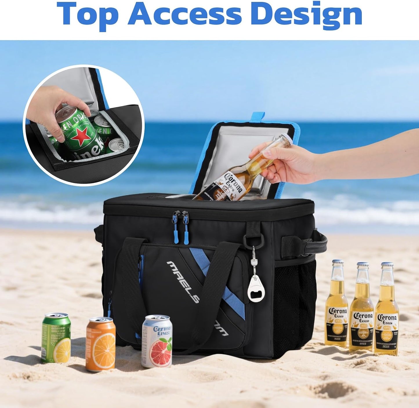Maelstrom 30 Can Collapsible Soft Cooler Bag with Quick Access Opening | 5-layer Insulation,16h Cold, Leakproof, Waterproof, Multiple Pockets, Bottle Opener, Portable for Beach, Camping, Picnics