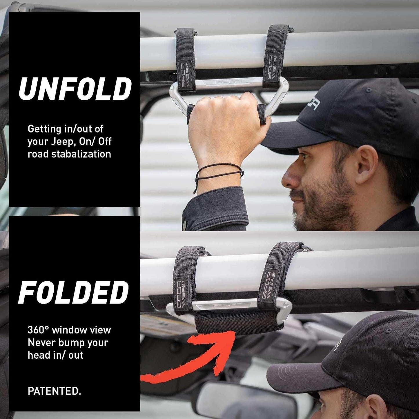GPCA GP Grip Air Grab Handles Designed for 2024, 2025, 2026 Jeep Wrangler JL, JT & Jeep Gladiator 4xe w/Airbag Compatible - Aero-Grade Aluminum, Patented Foldable Design, Easy Installation