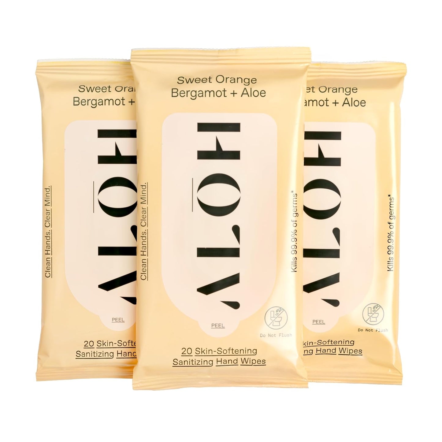 ALŌH Sweet Orange Bergamot + Aloe Sanitizing Hand Wipes - Clean Hands, Clear Mind - On The Go Hand Sanitizing Wipes for Kids and Adults - Travel Size 3 Pack 20ct Wipes (60 wipes)