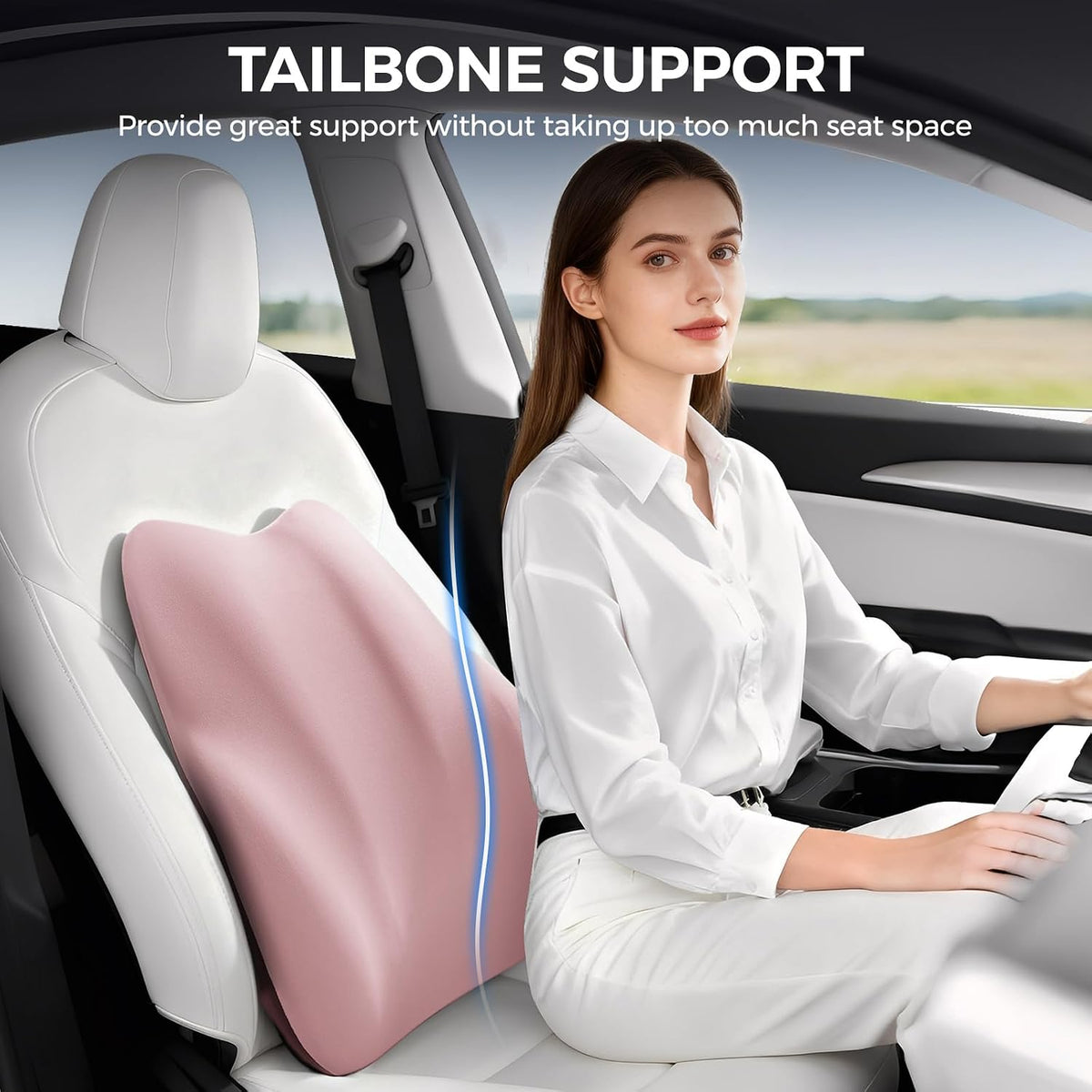 BEBAS Ergonomic Lumbar Support Pillow for Car, Memory Foam Car Back Cushion
