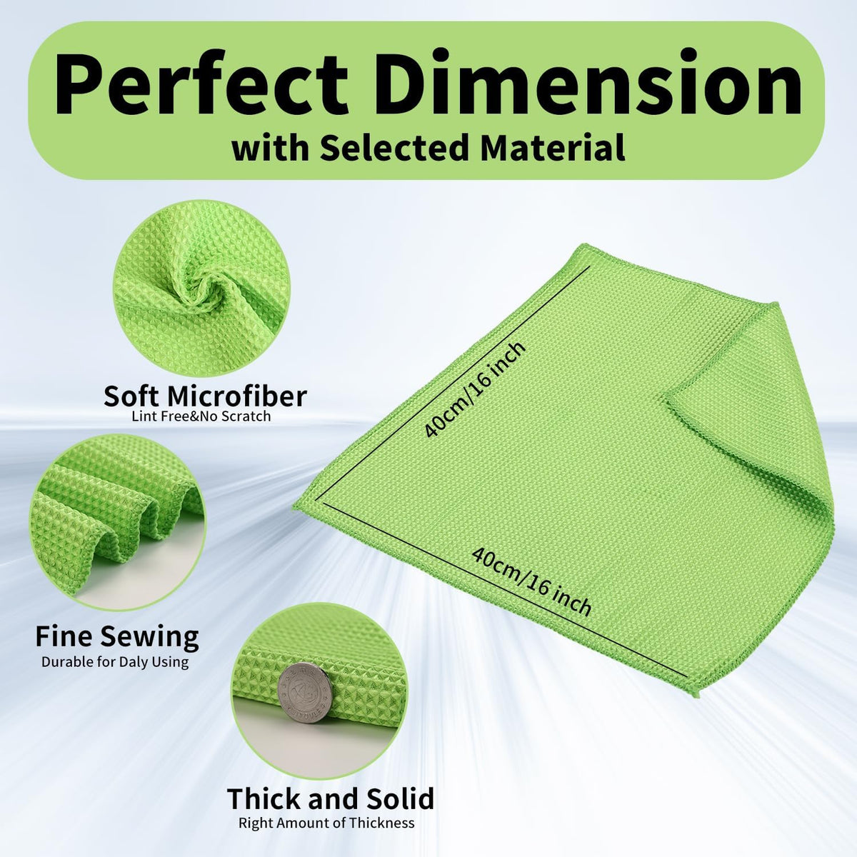 XINDELL Waffle Weave Microfiber Towel, 4Pack-16" X16" Premium Waffle Knit Detailing Towel, Cleaning Cloth for Car Windows Glass, No-Odor Streak-Free Ultra Absorbent Small Kitchen Cleaning Rags, Green