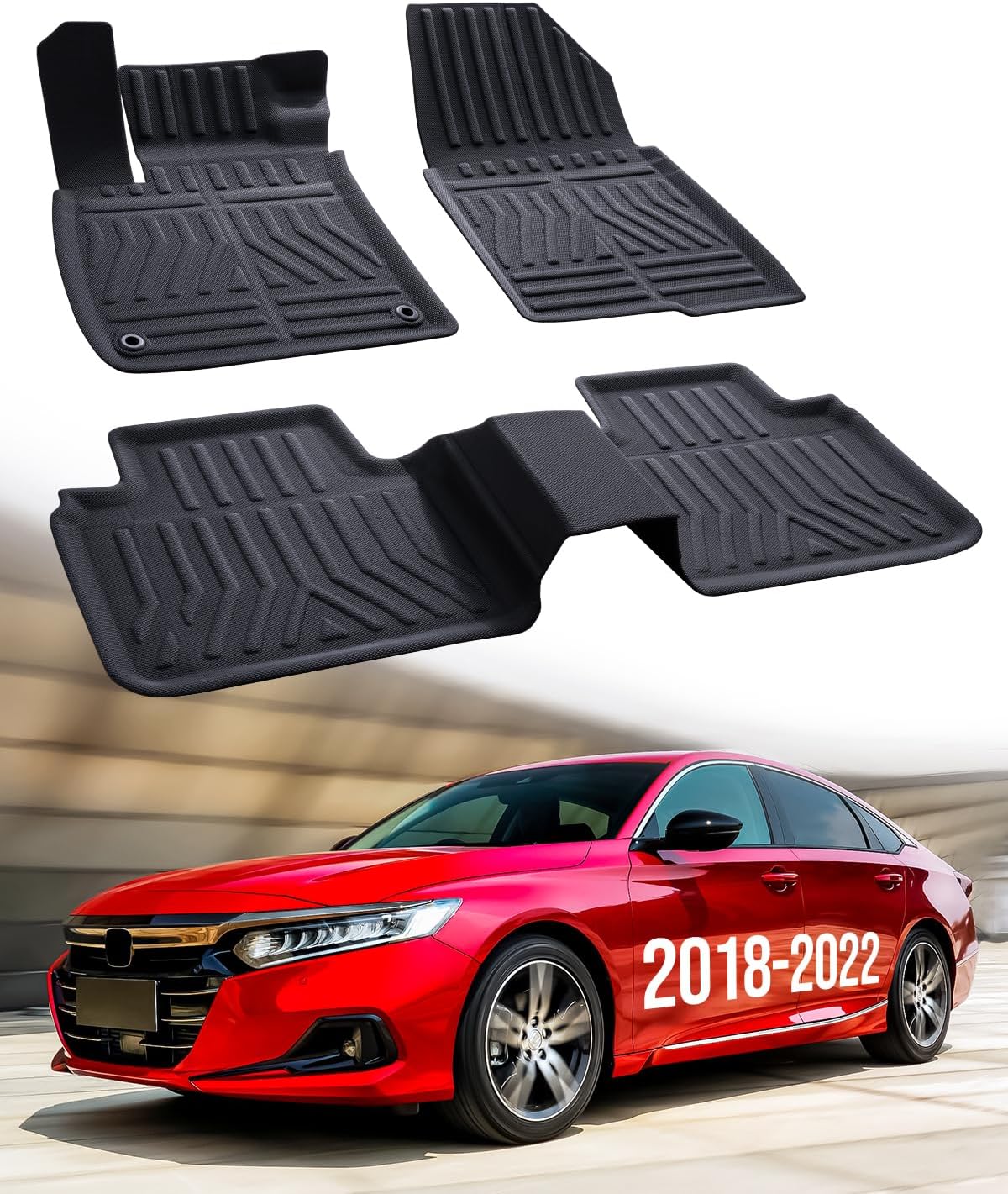 Floor Mats for Honda Accord 2022 2021 2020 2019 2018 Car Accessories 5 Seat | Sedan 10th Gen Gas & Hybrid Model Custom Fit All-Weather XPE Rubber Liners Front Rear Carpet Rug 3PCS Black Summer Bench Trip