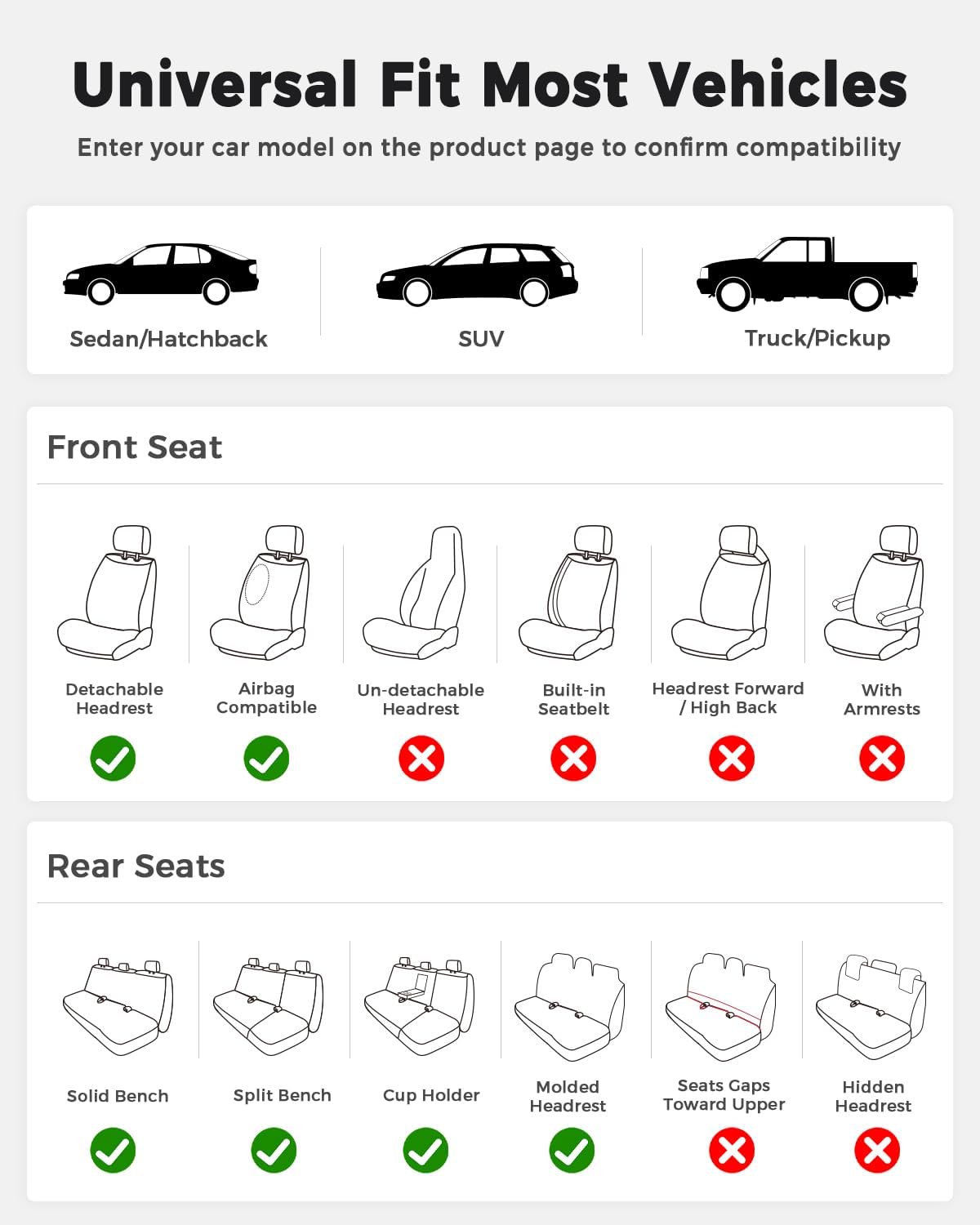 Huidasource Car Seat Covers Full Set, Universal Fit for Cars SUVs Trucks