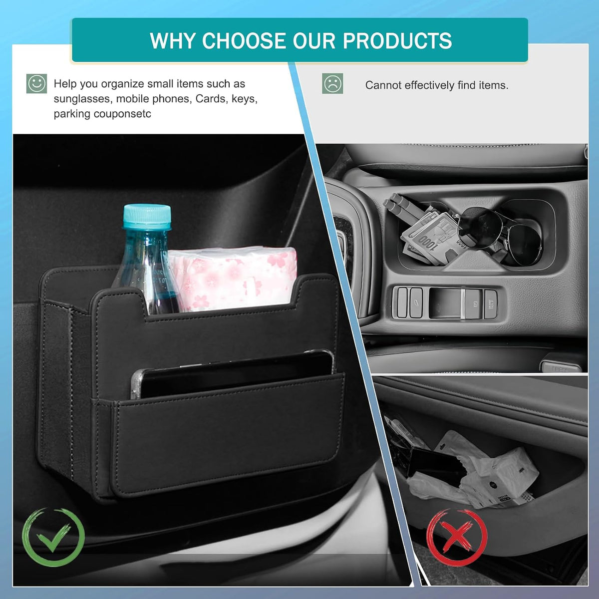 Tumecos Foldable Car Storage Box,Multifunctional Seat Back Organizer,Trash Can, Auto Door Side Pocket,Storage Bag,Car Accessories Organizer Box