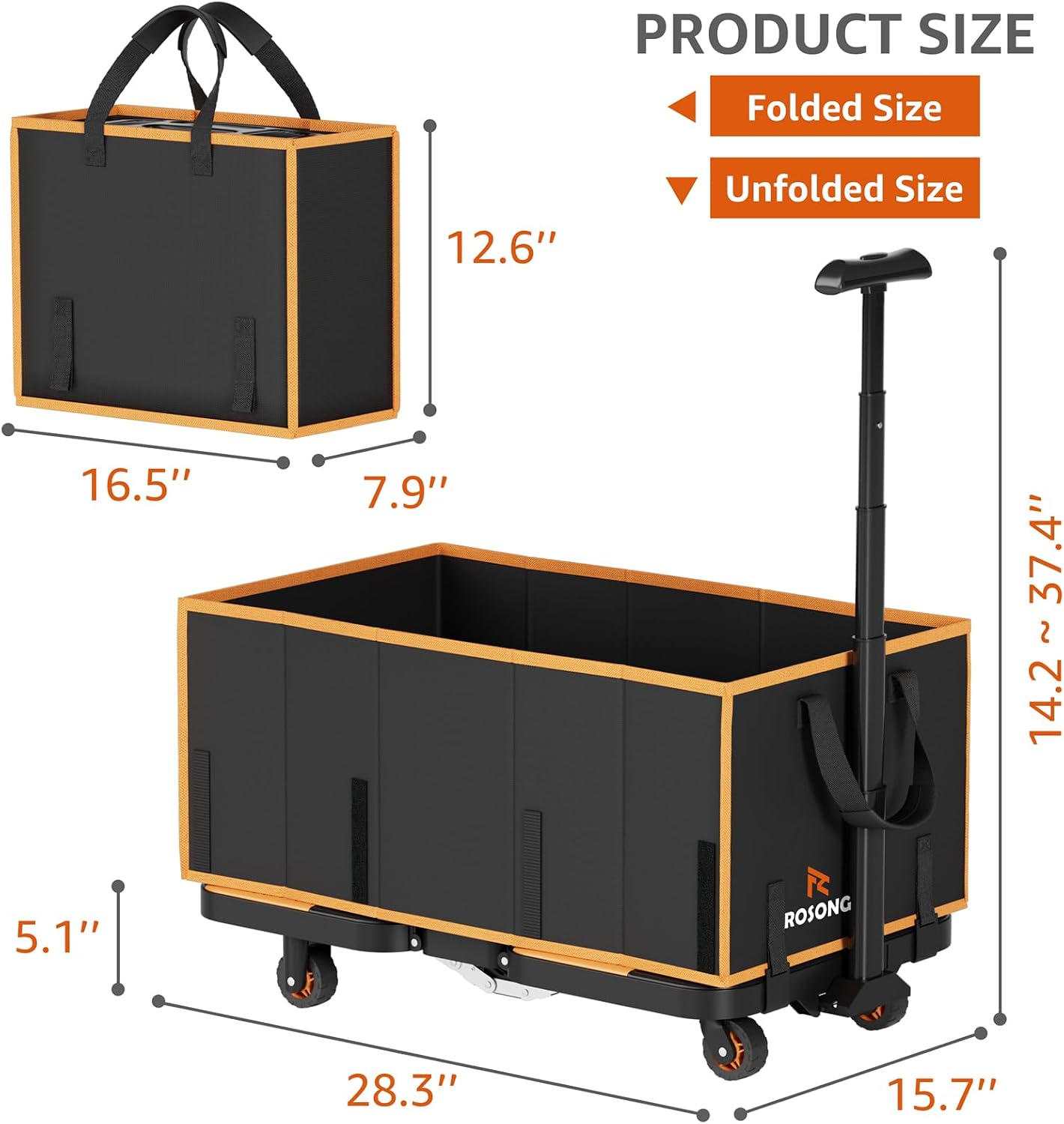 Collapsible Foldable Wagon Cart Heavy Duty, 3-in-1 Utility Dolly Wagons Carts with Wheels, Portable Folding Hand Truck with Removable Bag for Groceries, Laundry, Sports, Office