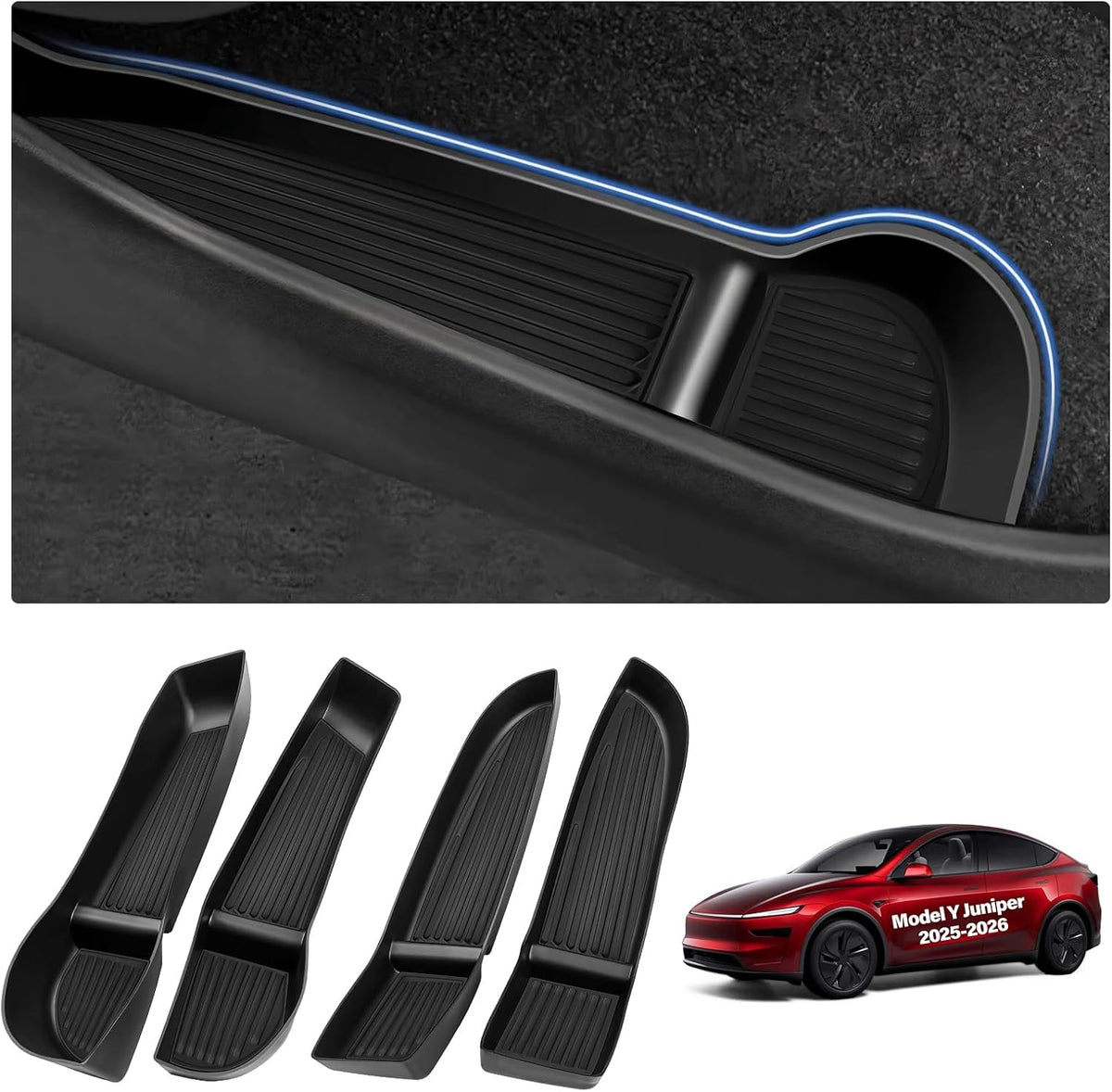 for Tesla Door Side Storage Box Model Y Juniper Refresh Accessories 2025 2026 Door Storage Tray Front Rear Side Slot Pockets Liner Protector Tpe Tray Door Protector Side Storage Box 4PCS
