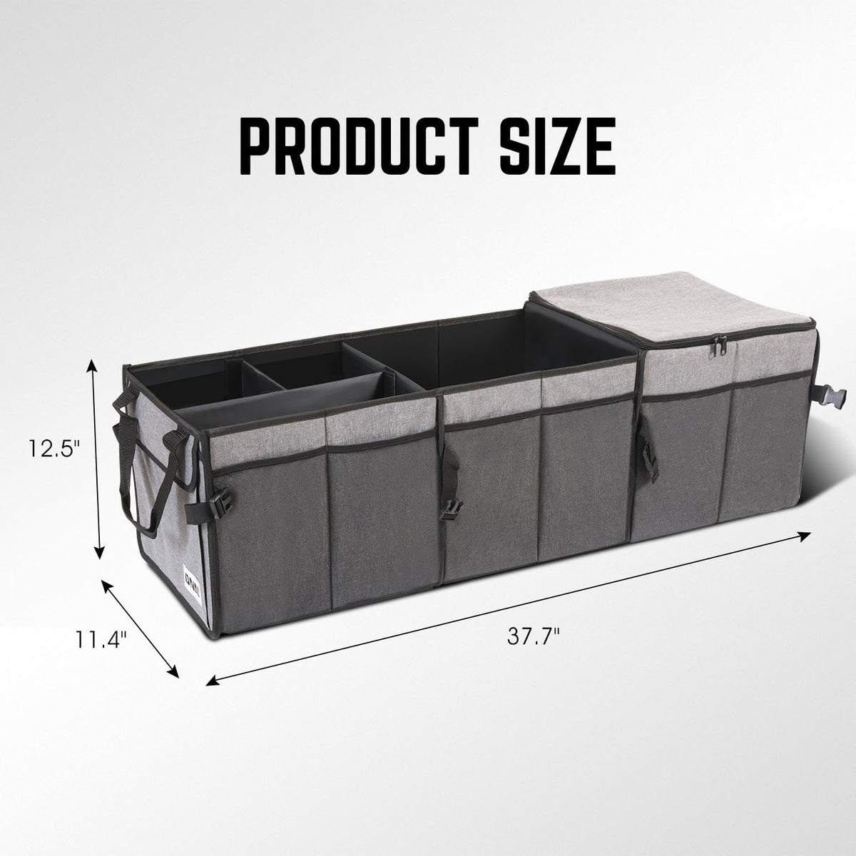 DNA Motoring Trunk Organizer for Car, 90L Large Capacity Foldable Trunk Organizer, Multi Compartment Car Trunk Organizer for Women Men, Grey, TOOLS-00421