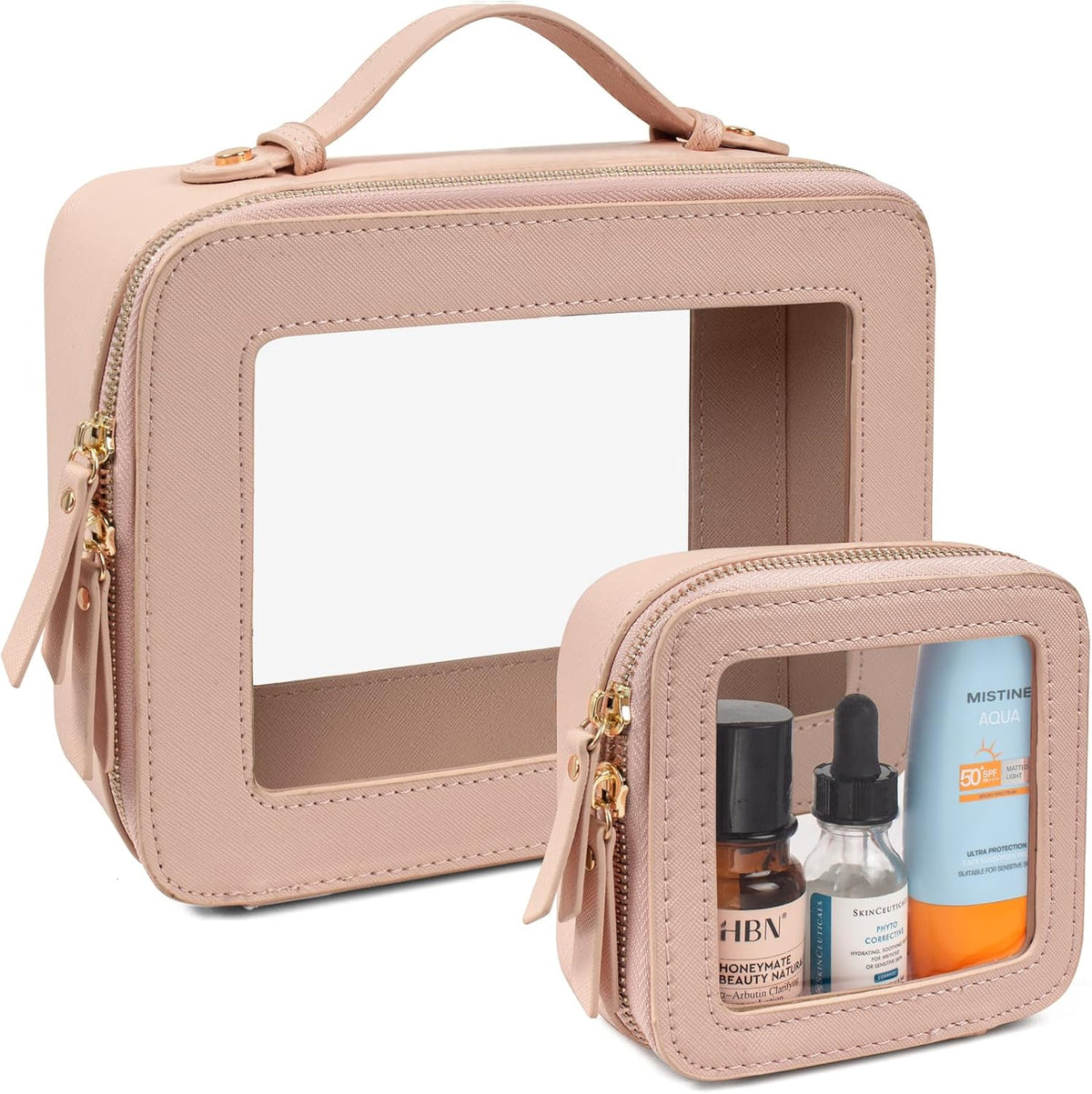 LETGO Clear Makeup Bag Mahjong Tile Bag with Zipper and Handle| Structured Large Travel Makeup Bag for Toiletries for Women,Travel Cosmetic Case,Waterproof PU Leather,Wide Opening