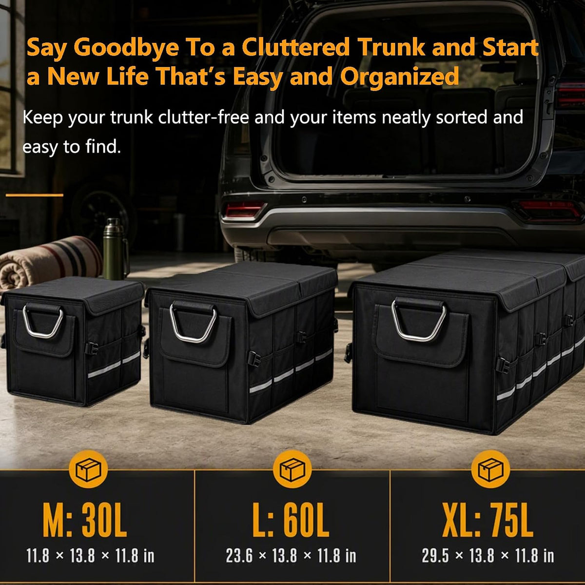 Trunk Organizer With Lid For SUV Car Trunk Foldable Oxford Storage
