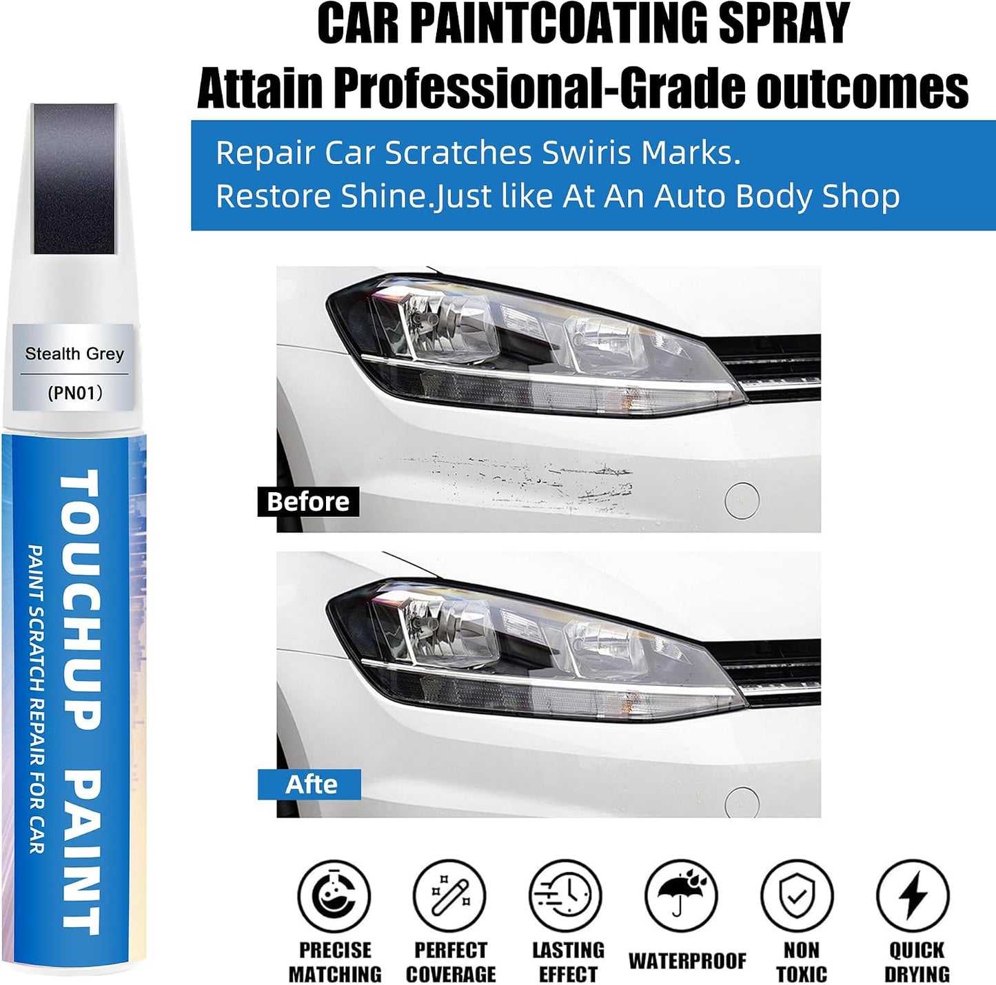 Stealth Grey(PN01) Touch Up Paint Compatible with Tesla 2-in-1 Car Scratch Repair Pen for Rock Chips, Door Scratches&Paint Nicks Exact Color Match Quick Dry DIY Fix for Model Y/3/X/S