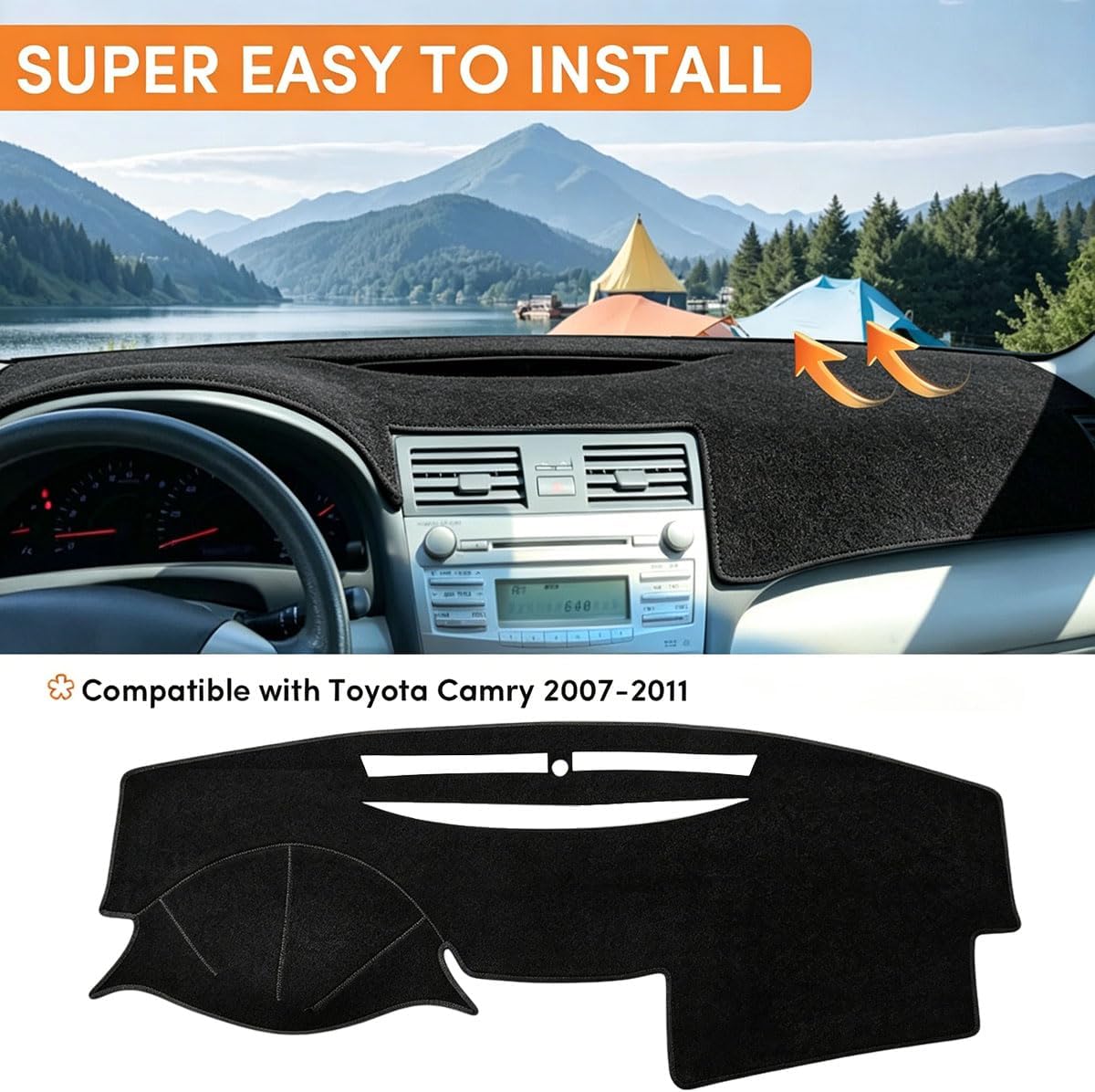 Dash Cover Mat for Toyota Camry 2007 2008 2009 2010 2011 Dashboard Cover Mat Interior Accessories Non-Slip Pad Carpet Sunshield Protector Black