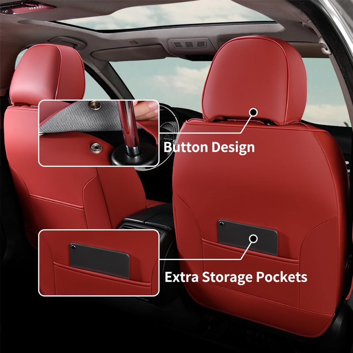 FLORICH Leather Car Seat Covers Luxury Front Car Seat Cover Automotive Car Seat Covers Waterproof Car Seat Protector Cushion Universal Fit for Most Cars Trucks SUV, Red