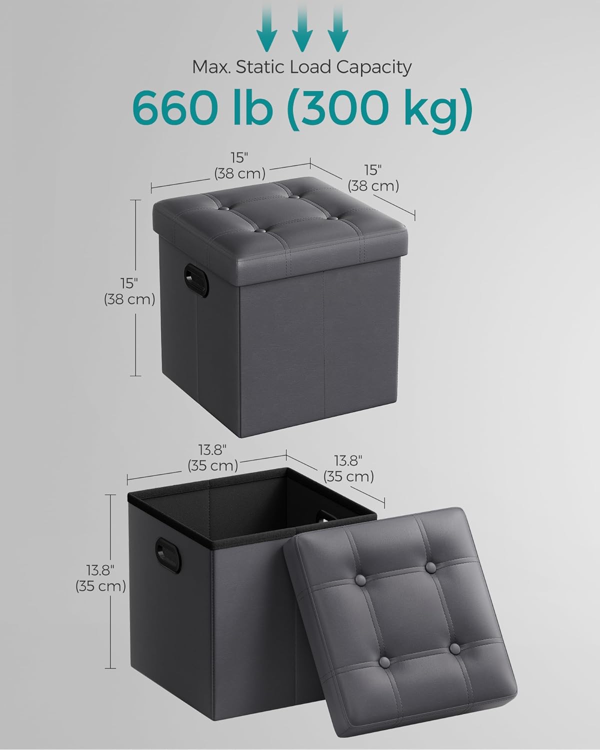 SONGMICS 15 Inches Folding Storage Ottoman, Cube Footrest