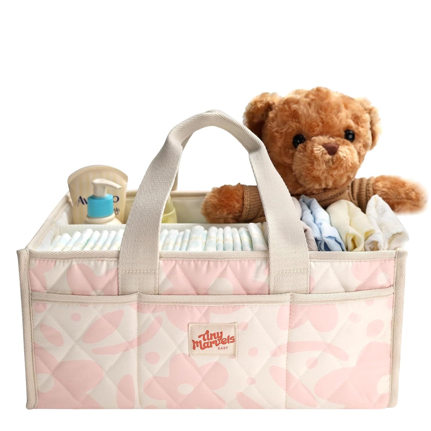 Baby Diaper Caddy Organizer – Nursery Storage Basket with Portable Handle & Removable Divider, Stylish Diaper Caddy for Changing Table, Couch, Car, Newborn Essentials Registry Search Must Haves