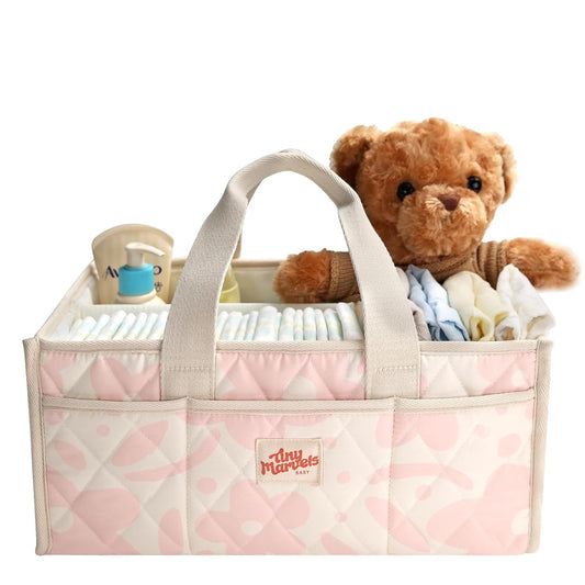 Baby Diaper Caddy Organizer – Nursery Storage Basket with Portable Handle & Removable Divider, Stylish Diaper Caddy for Changing Table, Couch, Car, Newborn Essentials Registry Search Must Haves