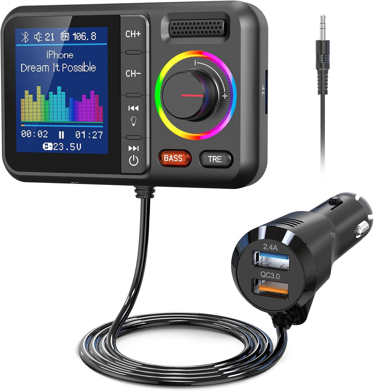 Nulaxy Bluetooth Car Adapter with Large Color Screen, Air Vent Installation