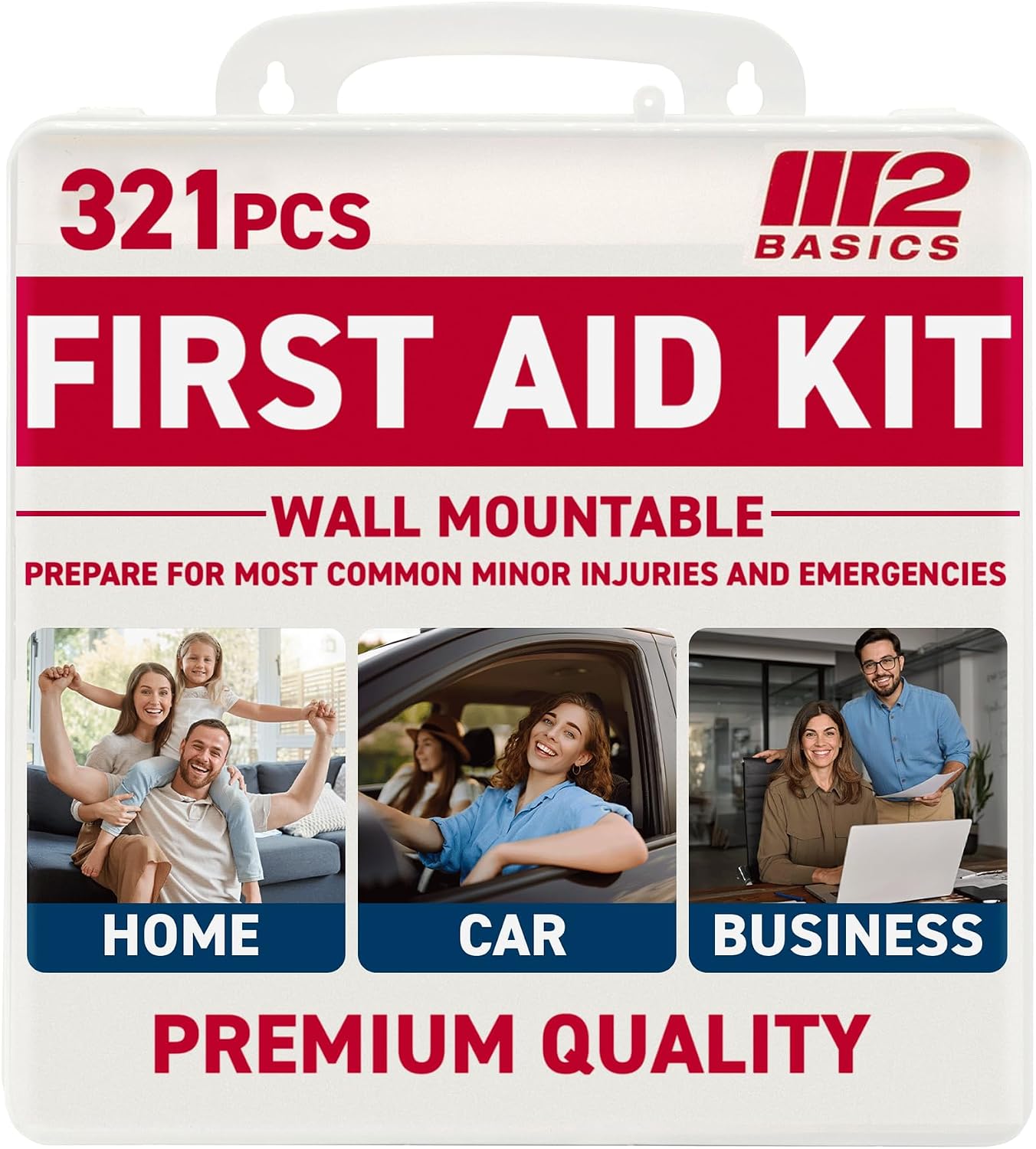 M2 BASICS 321 Piece Premium First Aid Kit, w/Hard Case for Home, Business | Office, Workplace, Warehouse, Vehicle, Jobsite, Garage, Family, Classroom, School, Kitchen, RV And Emergency Readiness